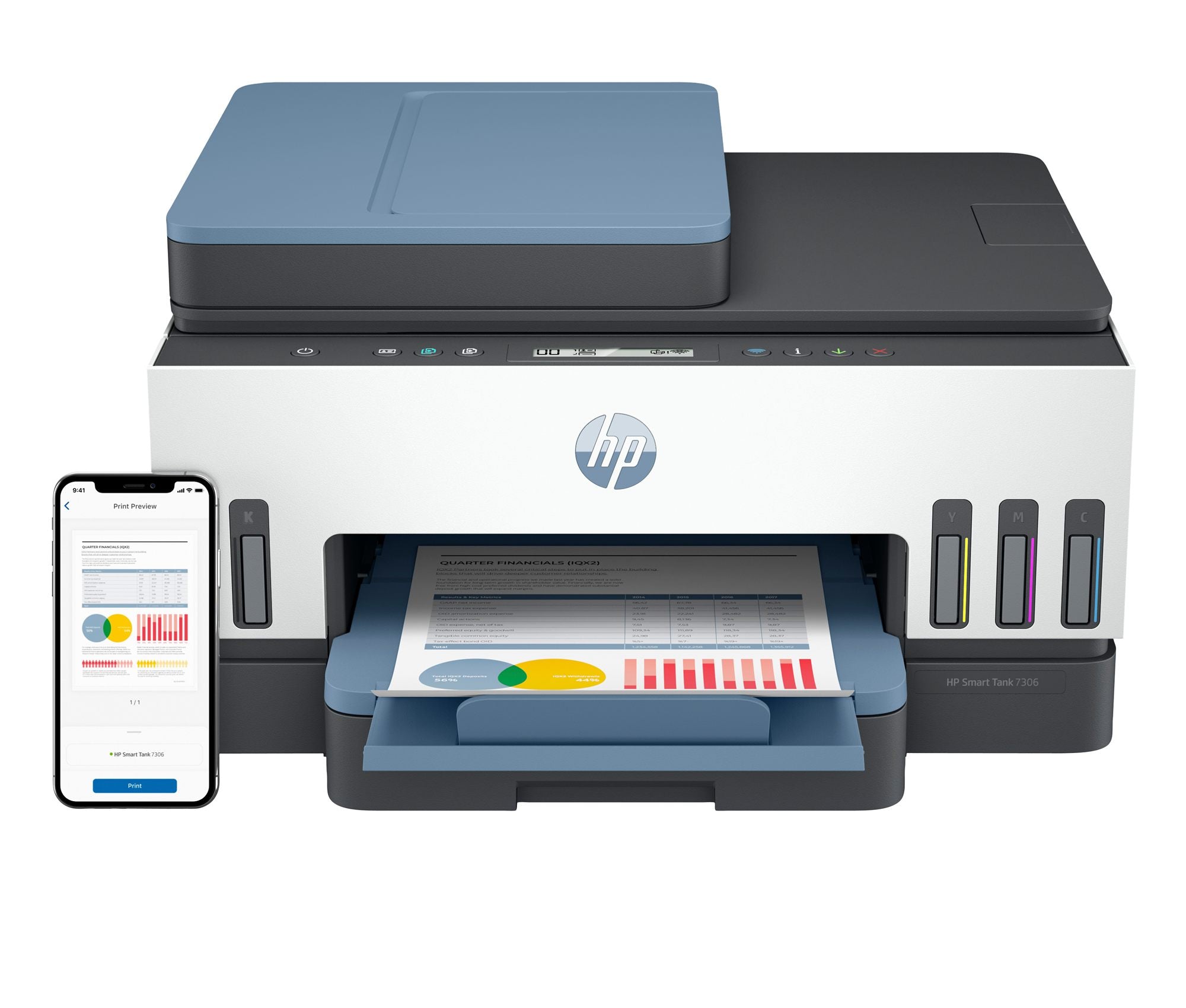 HP Smart Tank 7306 All-in-One MFP colour inkjet refillable A4 13ppm Copy 15ppm Print 250sheets USB Wi-Fi Bluetooth