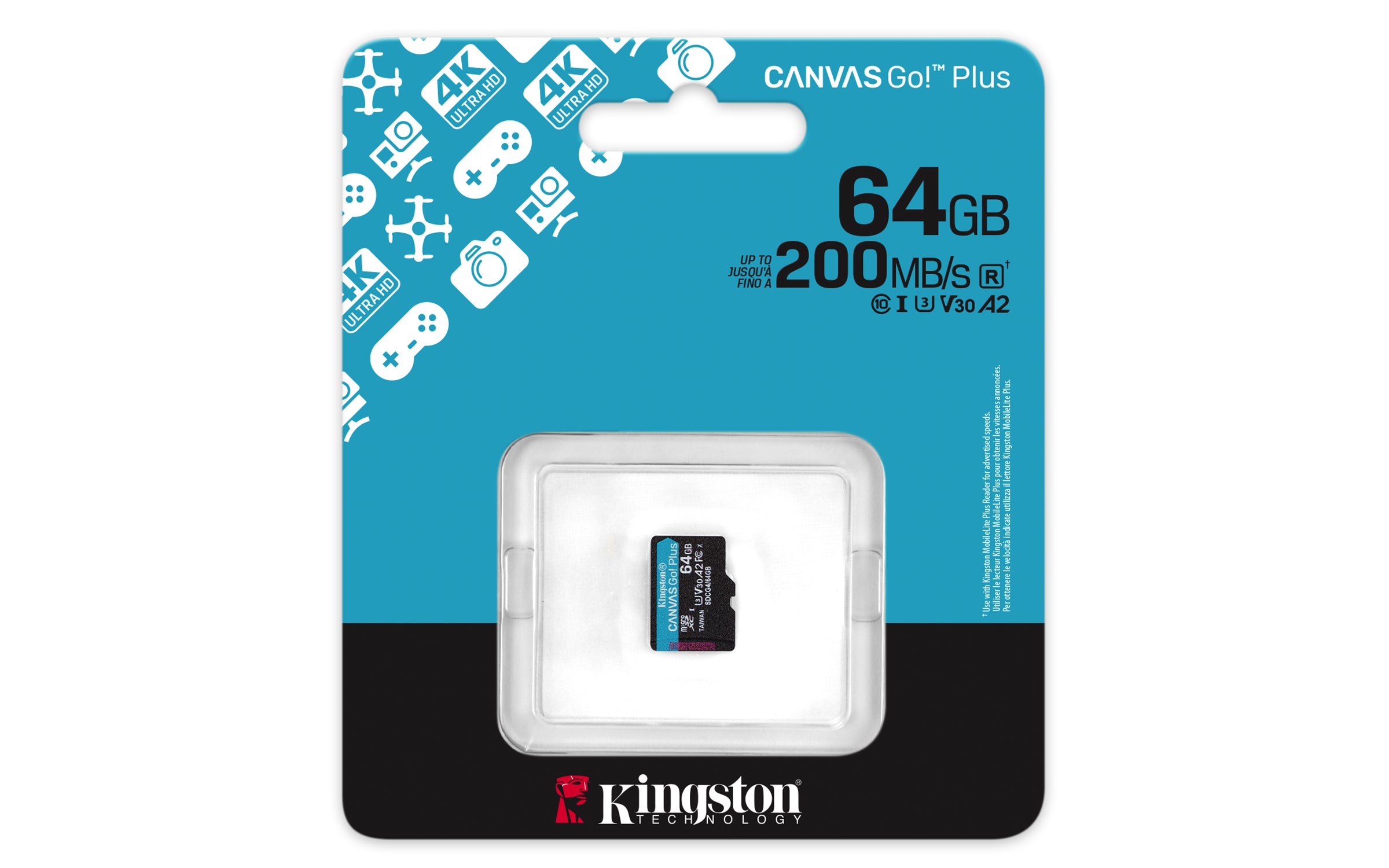 KINGSTON 64Go microSDXC Canvas Go Plus Gen4 200R A2 U3 Single Pack w/o ADP