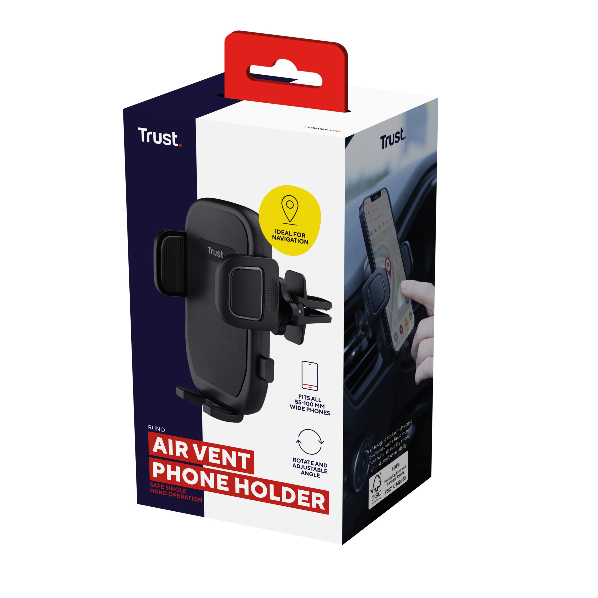TRUST Support pour téléphone RUNO avec monture pour grille daération