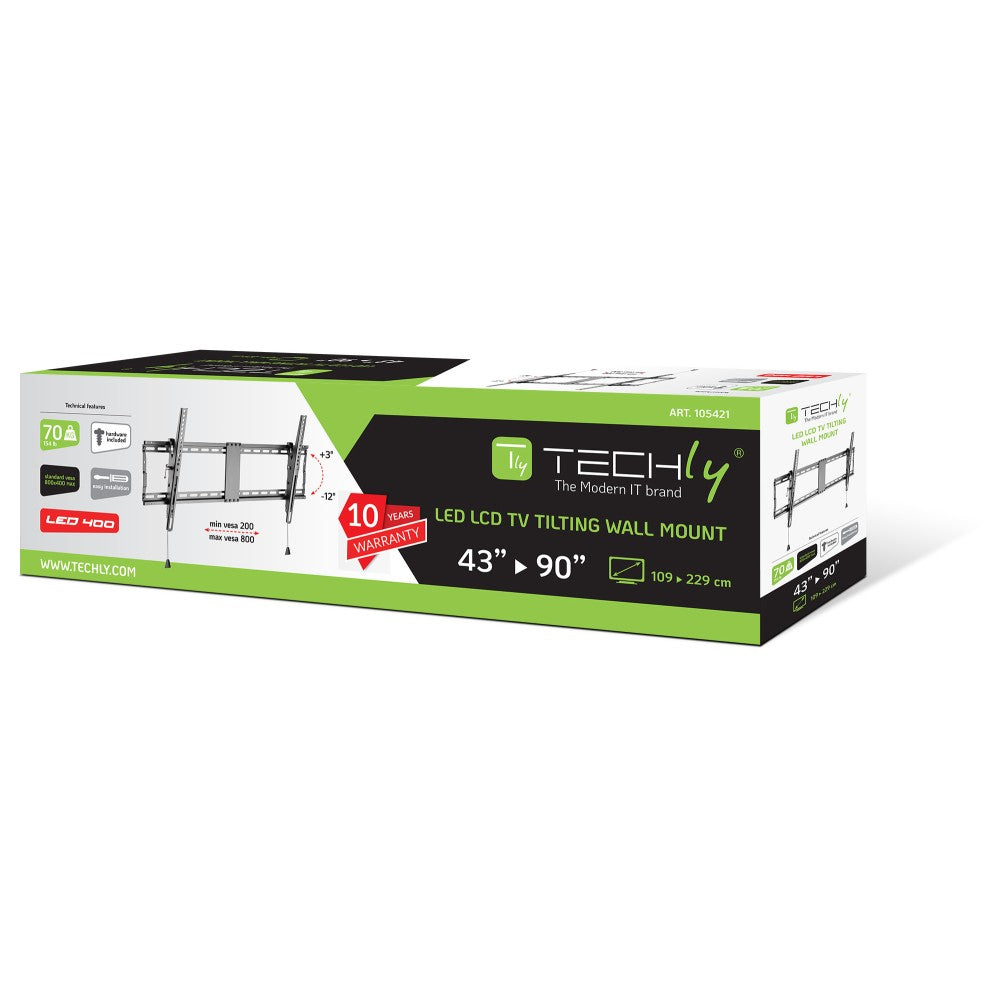 "Techly ICA-PLB 590 Support mural pour TV 43-90"" LED/LCD 70kg inclinable slim 49mm"