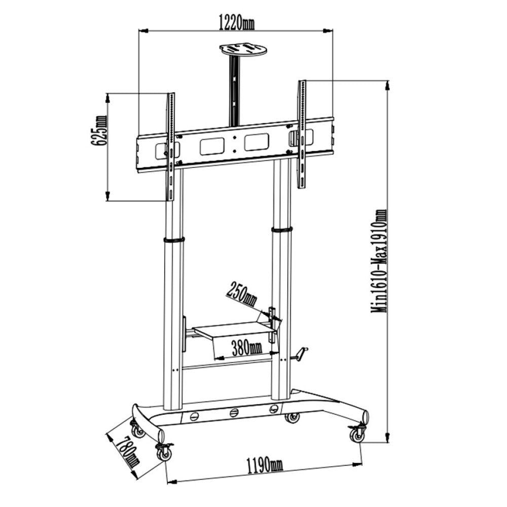 "Techly ICA-TR45 Support TV mobile 52-110"" jusqu'a 120kg avec réglage de hauteur fluide"