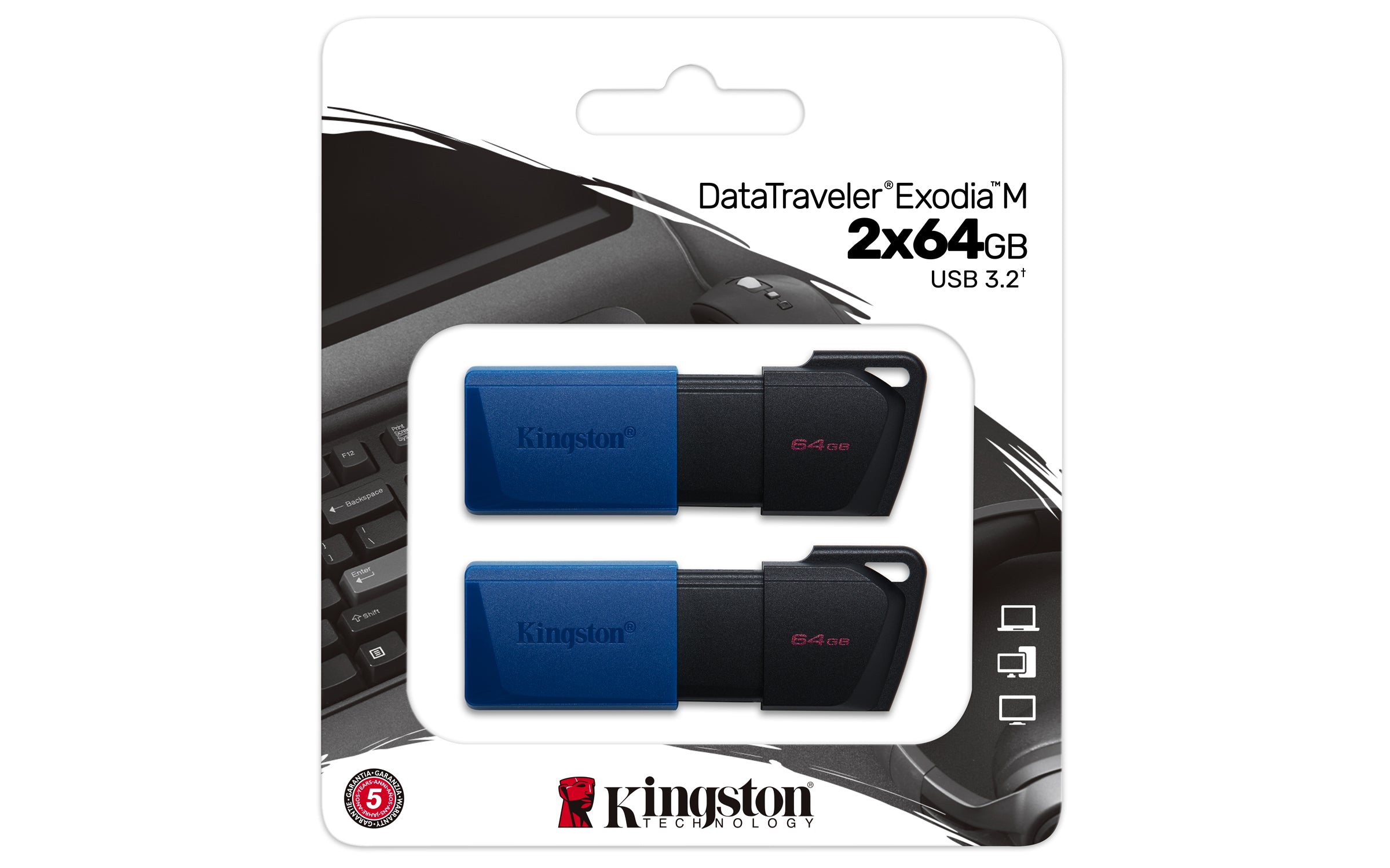 KINGSTON 64Go USB3.2 Gen 1 DataTraveler Exodia M Black + Blue 2 Pieces