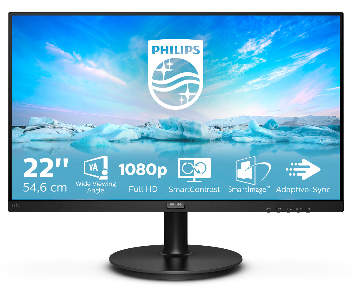 PHILIPS 221V8A/00  Ã‰cran LED - 22" - 1920 x 1080 Full HD  @ 75 Hz - VA - 200 cd/mÂ² - 4000:1 - 4 ms - HDMI, VGA - haut-parleurs