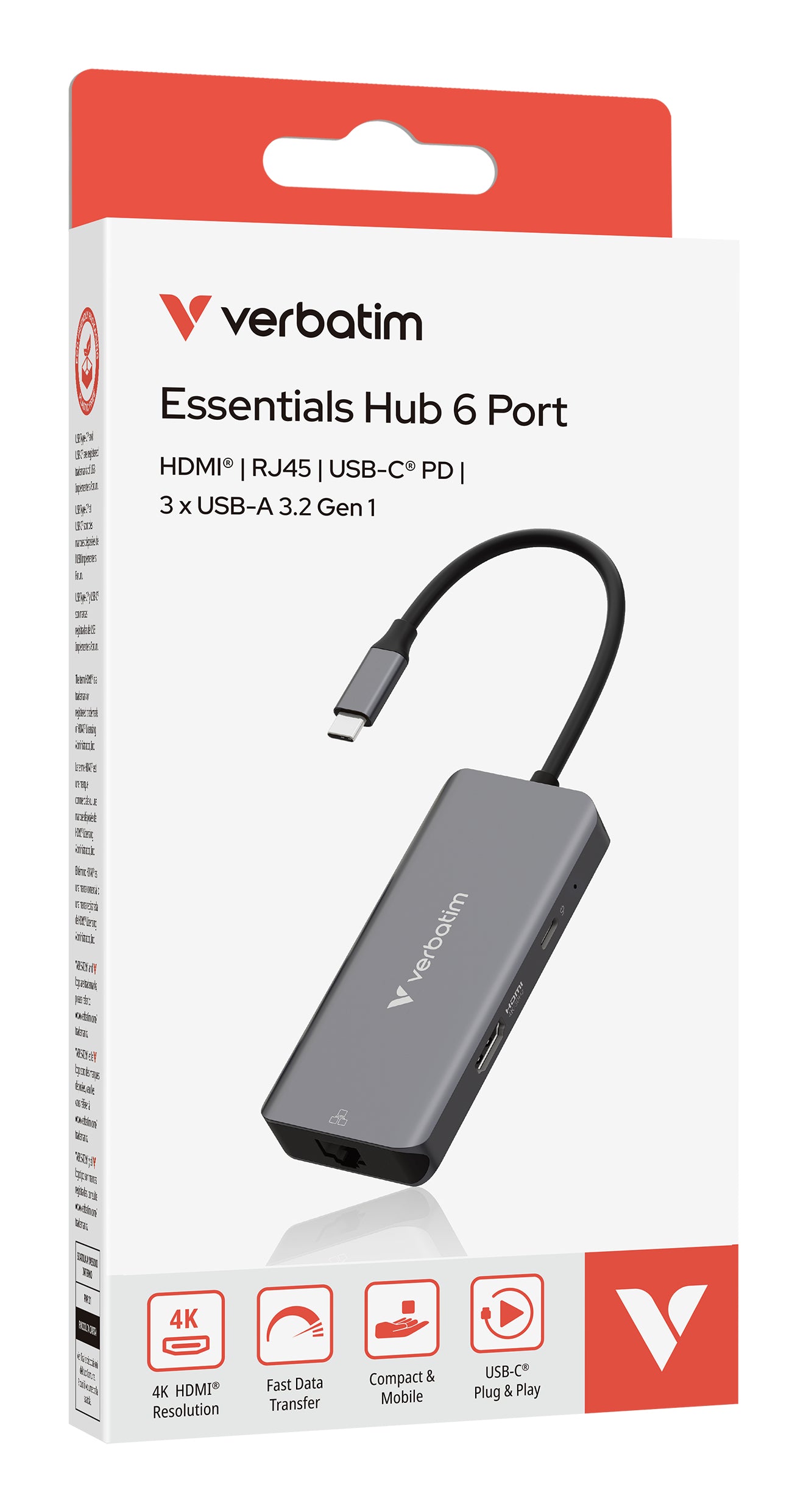VERBATIM USB-C ESSENTIALS MULTIPORT HUB 6 PORT WITH RJ45 WCF (P)