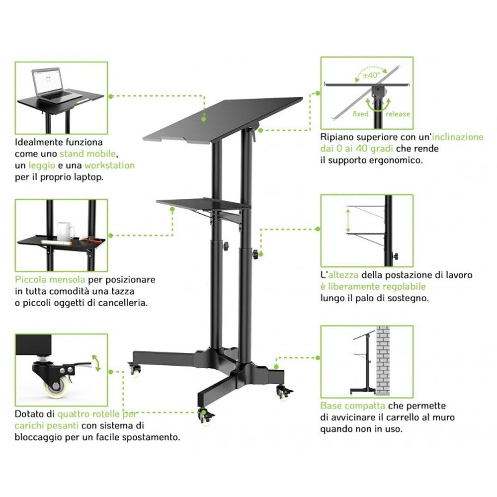 Techly ICA-TB TPM-1BK Table pour ordinateur portable noire