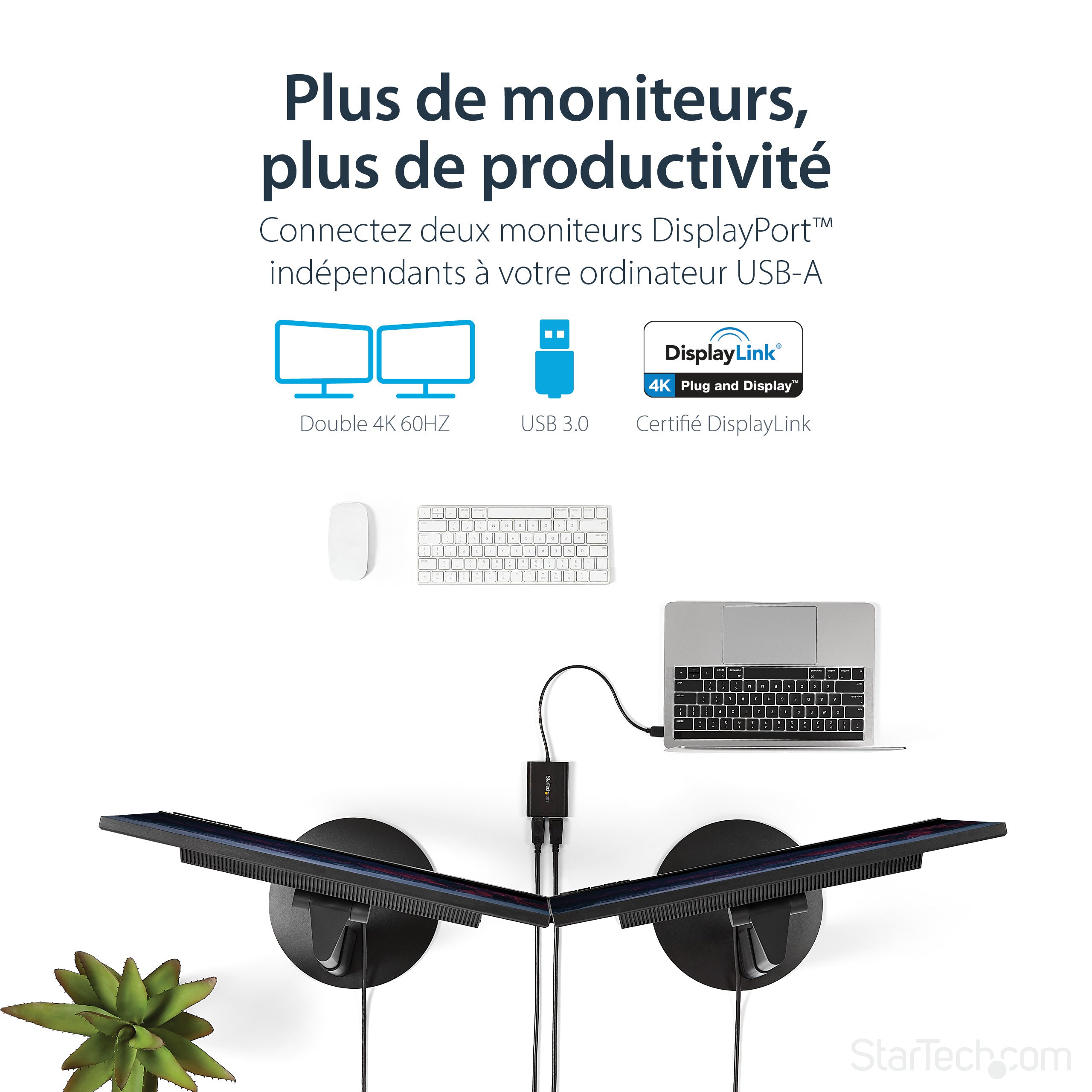 Adapter USB to Dual DisplayPort 4K 60Hz
