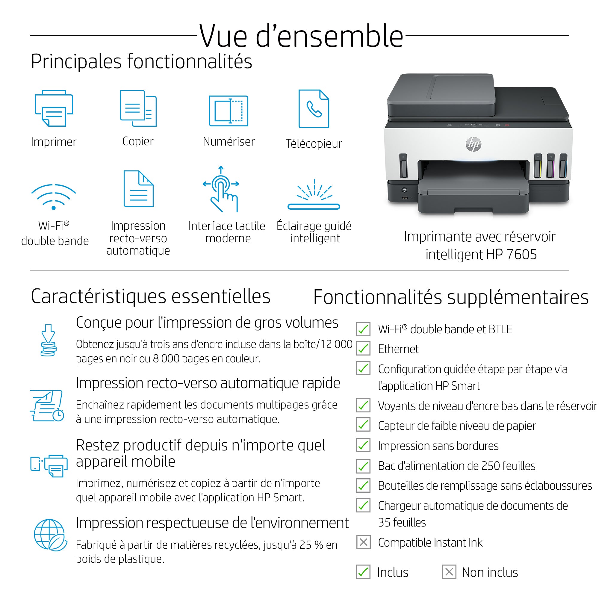 HP Smart Tank 7605 All-in-One MFP colour inkjet refillable A4 13ppm Copy 15ppm Print 250sheets USB Wi-Fi Bluetooth