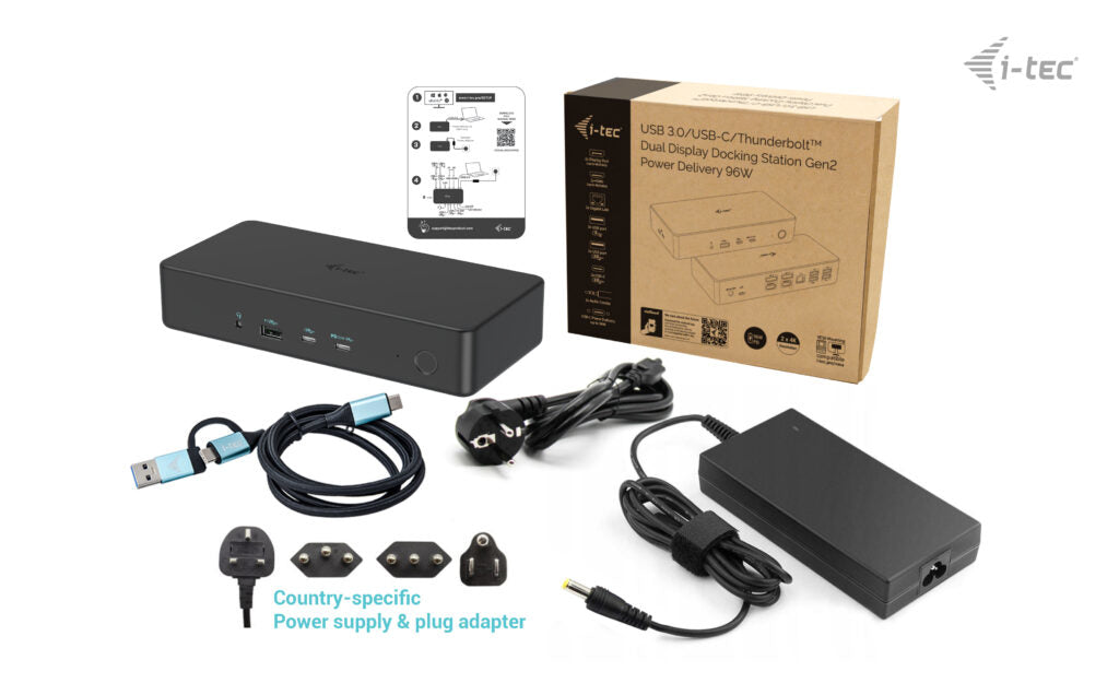 I-TEC USB 3.0 USB-C Thunderbolt 3 Professional Dual 4K Display Docking Station Generation 2 + Power Delivery 100W