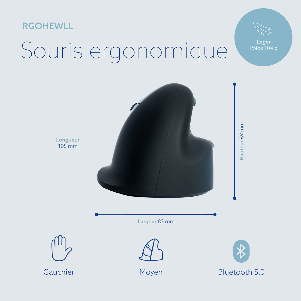 R-GO TOOLS Souris HE Break, gaucher, Bluetooth, M noire