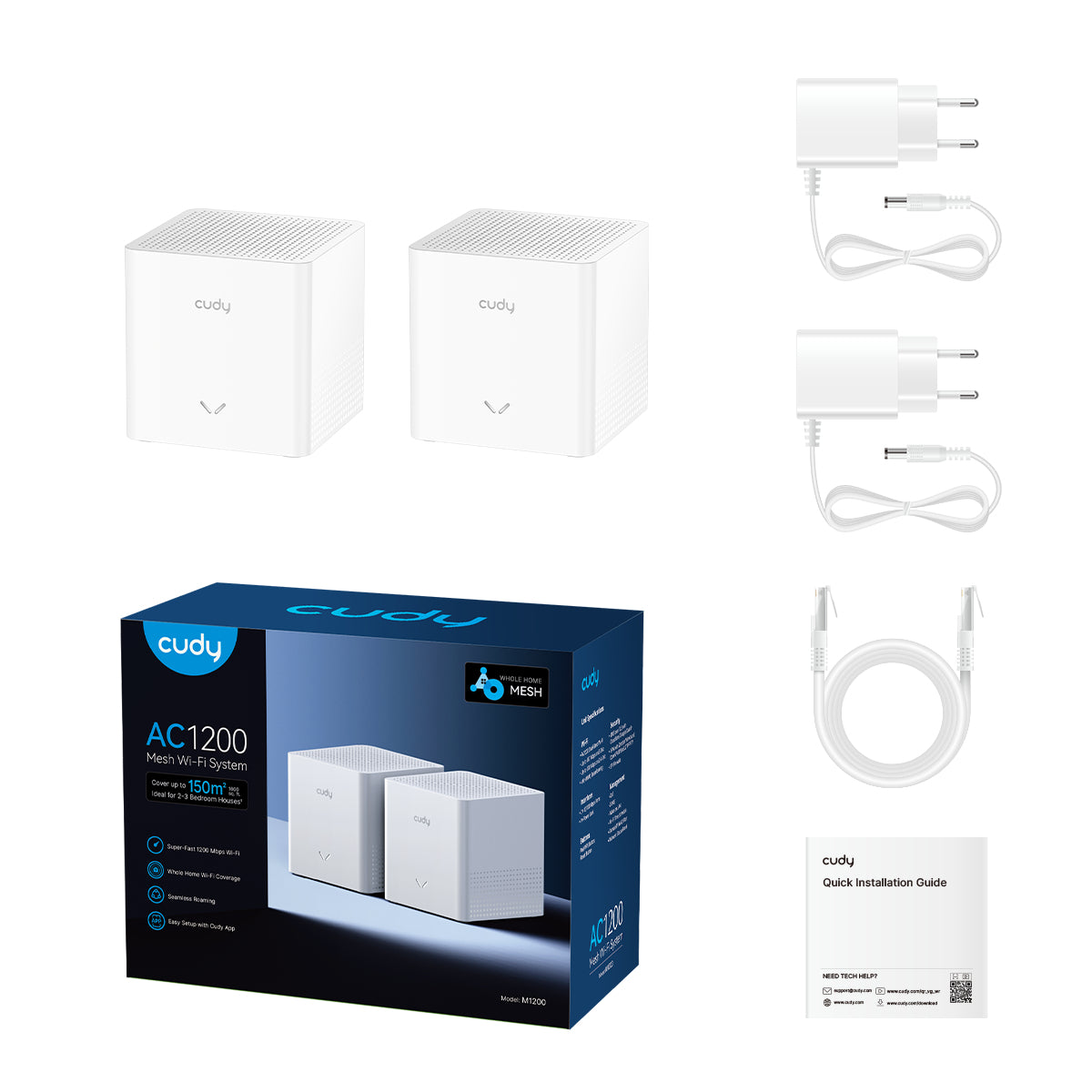 Cudy M1200 2-pack Bi-bande (2,4 GHz / 5 GHz) Wi-Fi 5 (802.11ac) Blanc 1 Interne