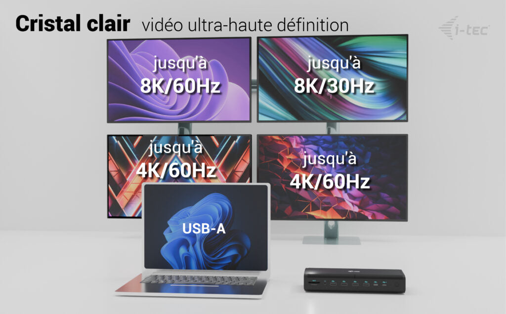 I-TEC Universal 6x 4K Display DS 6x4K 2xDP 2xHDMI 2xUSB-C 1xGLAN 2xUSB-C Gen.2 4xUSB 3.2 1xAudio/Mic Jack 1xSD/microSD Kl PD 140W KL