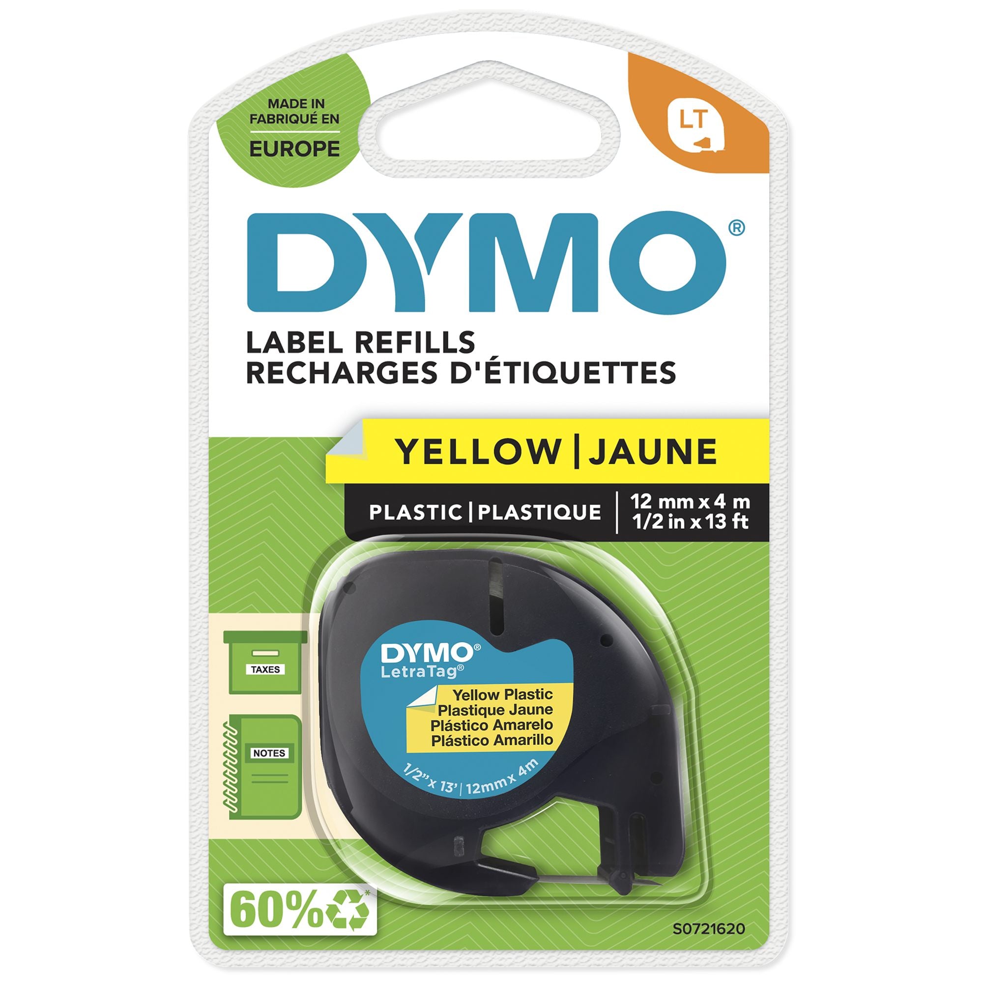 DYMO Ruban pour étiquette plastique LT 12 mm x 4 m, noir / jaune