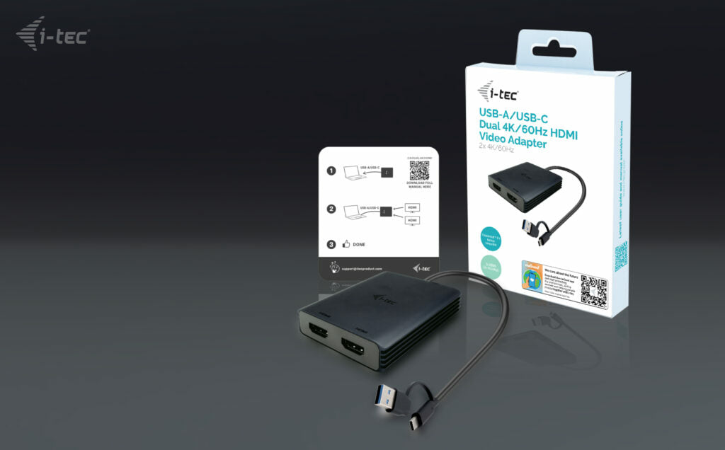 I-TEC USB-A/USB-C Dual 4K HDMI Video Adapter 2x 4K HDMI Display Adapter with DisplayLink Chip 6950