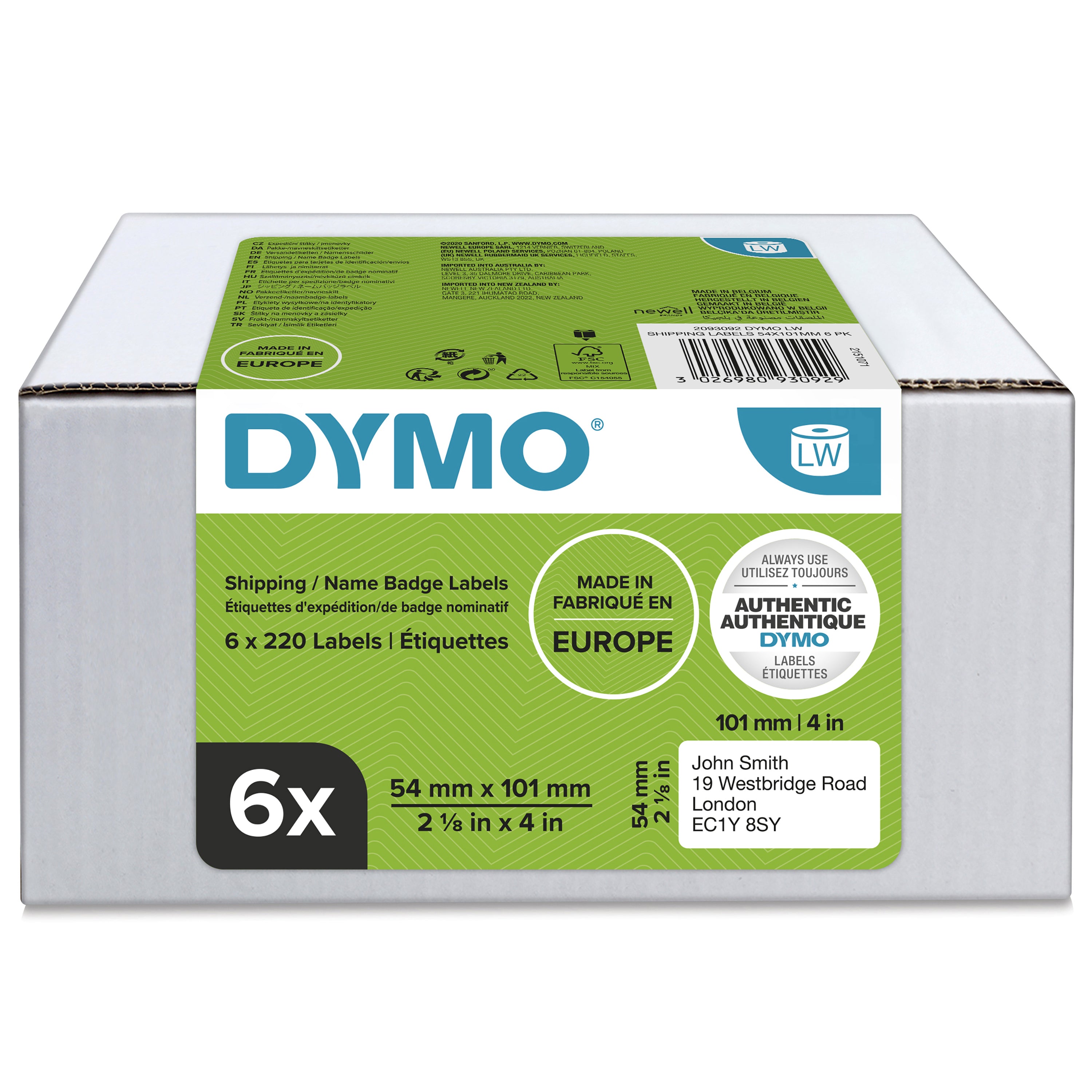 DYMO Etiquette pour LabelWriter 54mm x 101mm,1320 étiquettes