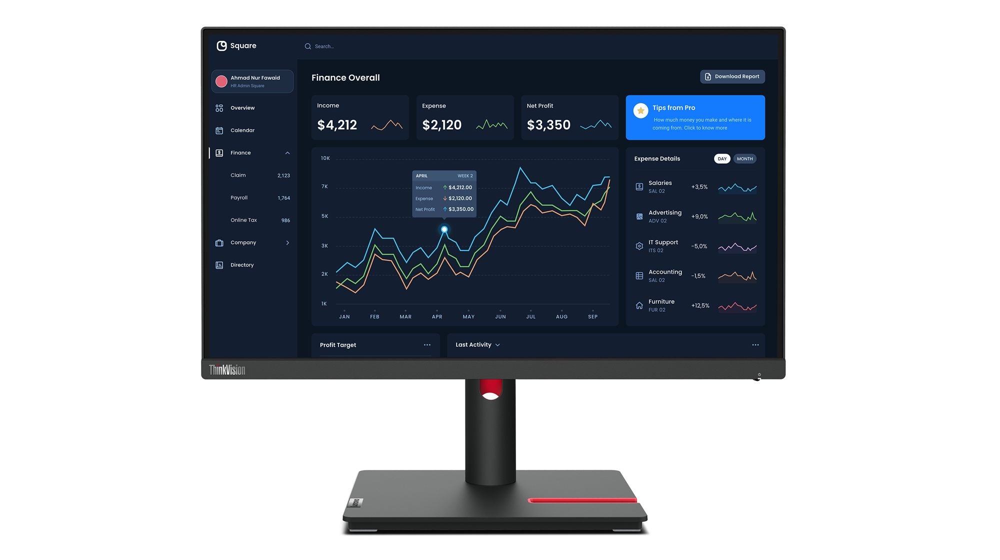 LENOVO ThinkVision T22i-30 21.5p FHD HDMI DP VGA 4xUSB-A - ThinkRed