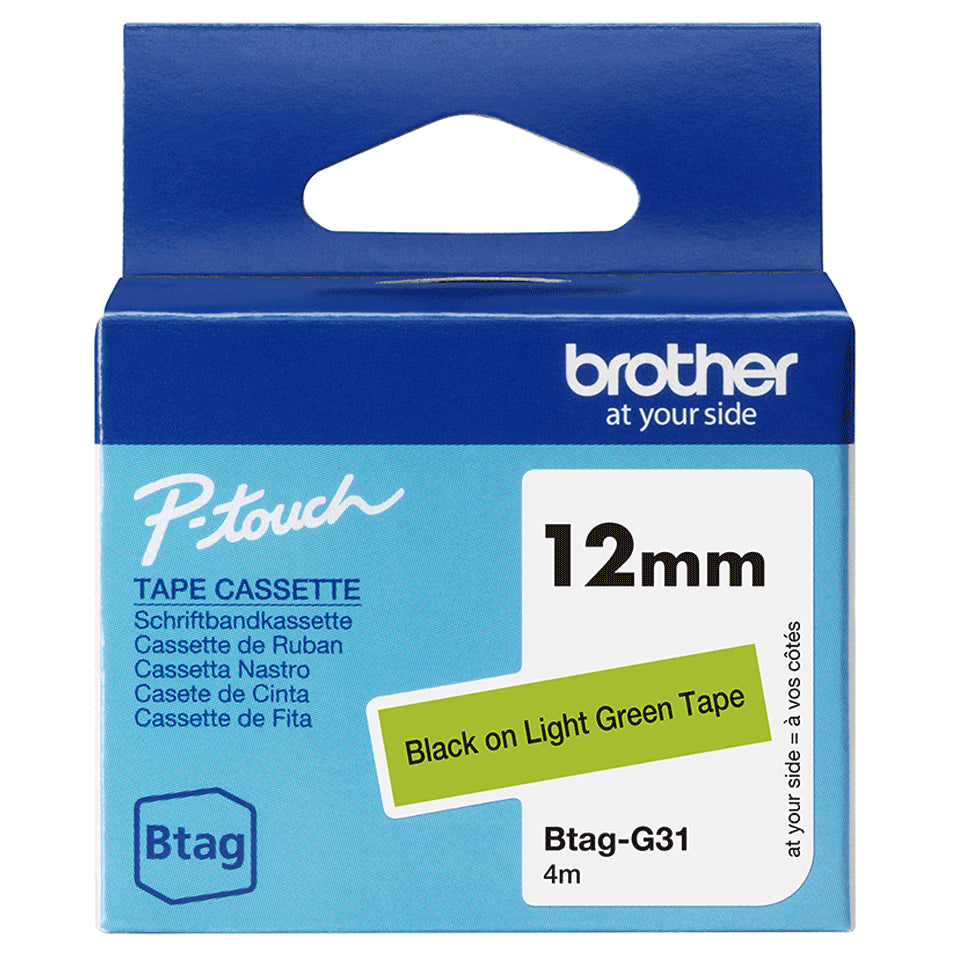 BROTHER 12MM BTAGG31 Tape Black on Light Green