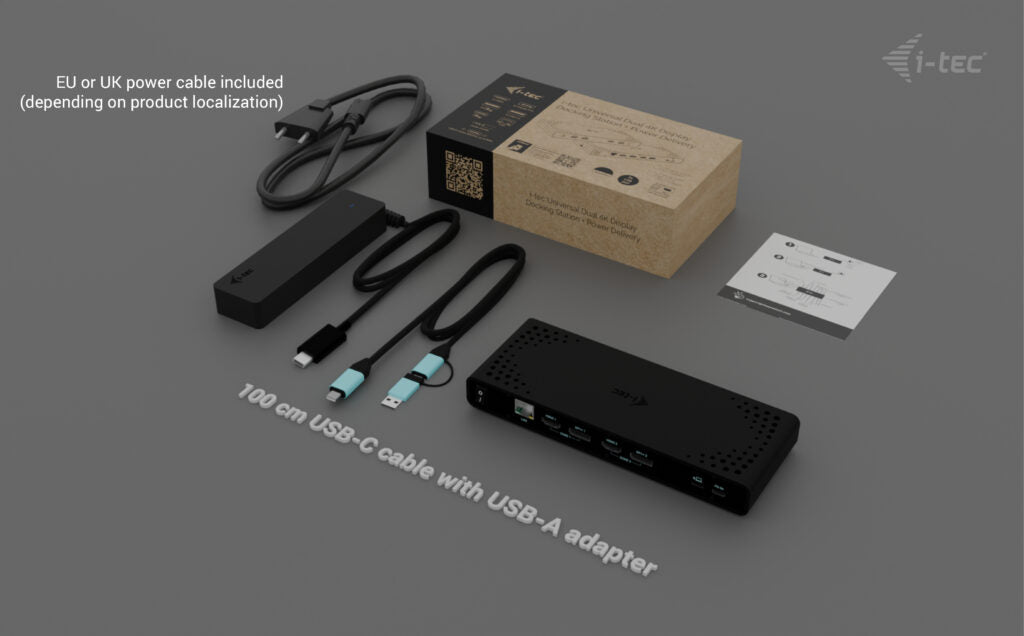 I-TEC Universal Dual 4K Display Docking Station PD 85W + USB-C Charger 100W