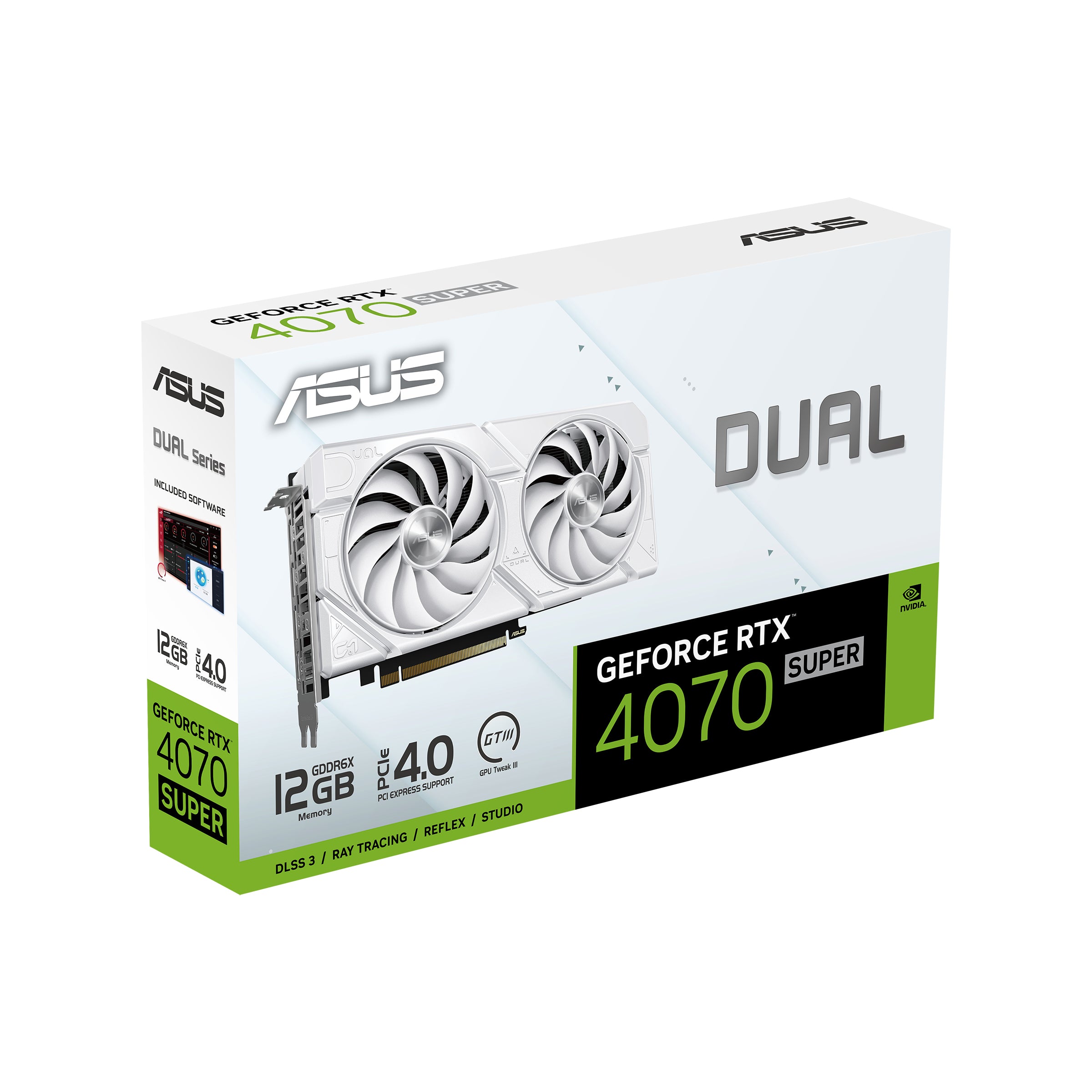 ASUS DUAL-RTX4070S-12G-EVO-WHITE RTX 4070 SUPER 12Go GDDR6X 1xHDMI 2.1a 3xDP 1.4a