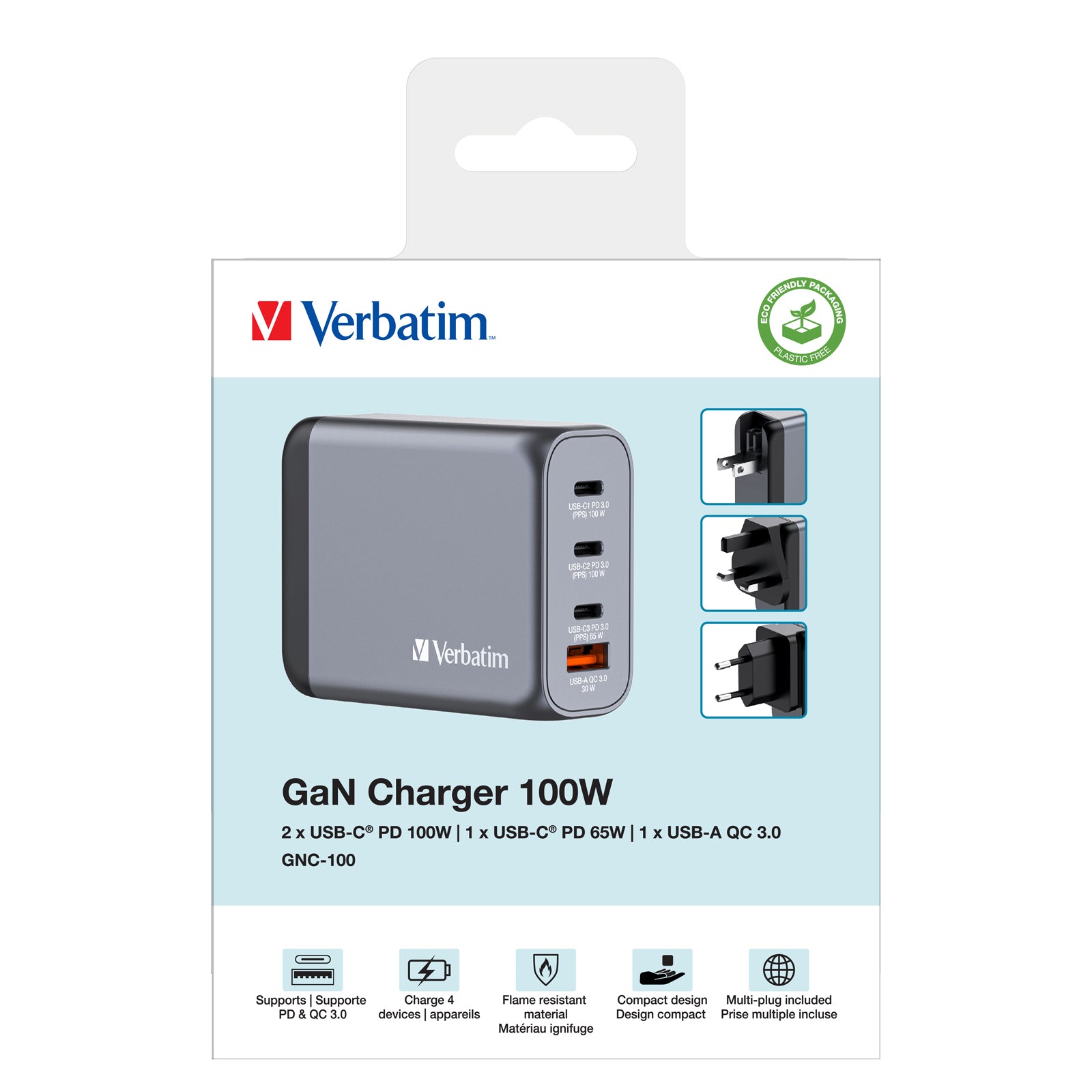 GNC-100 GaN Charger 4 Port 100W USB A/C