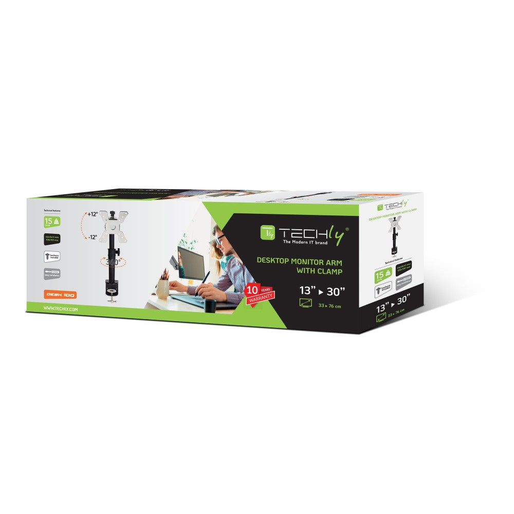 "Support de bureau rotatif Techly ICA-LCD 500BK pour moniteur LCD de 13 a 30"", 15kg"