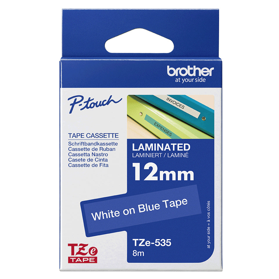 BROTHER P-TOUCH TZE-535 blanc sur hard bleu 12mm
