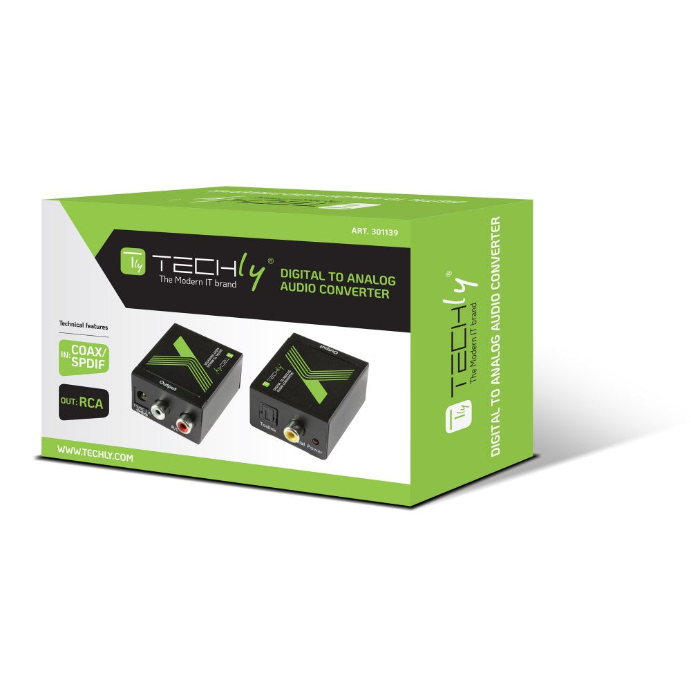 Techly IDATA SPDIF-3 Convertisseur DAC Digital SPDIF/Coaxial vers Analogique RCA L/R
