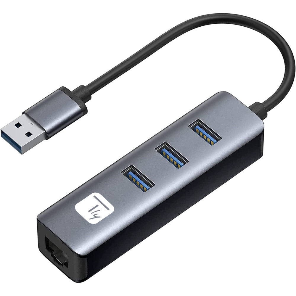Techly IDATA USB-ETGIGA3AA Carte réseau/Adaptateur USB 3.0 vers RJ45 Gigabit, hub 3x USB-A