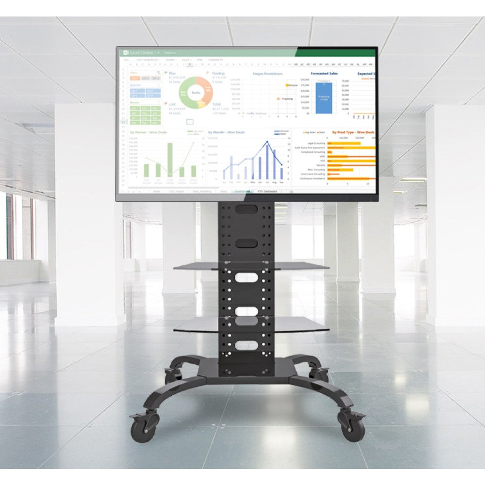 "Techly ICA-TR8 Support TV mobile 32-70"" jusqu'a 40kg réglable 2 étageres"