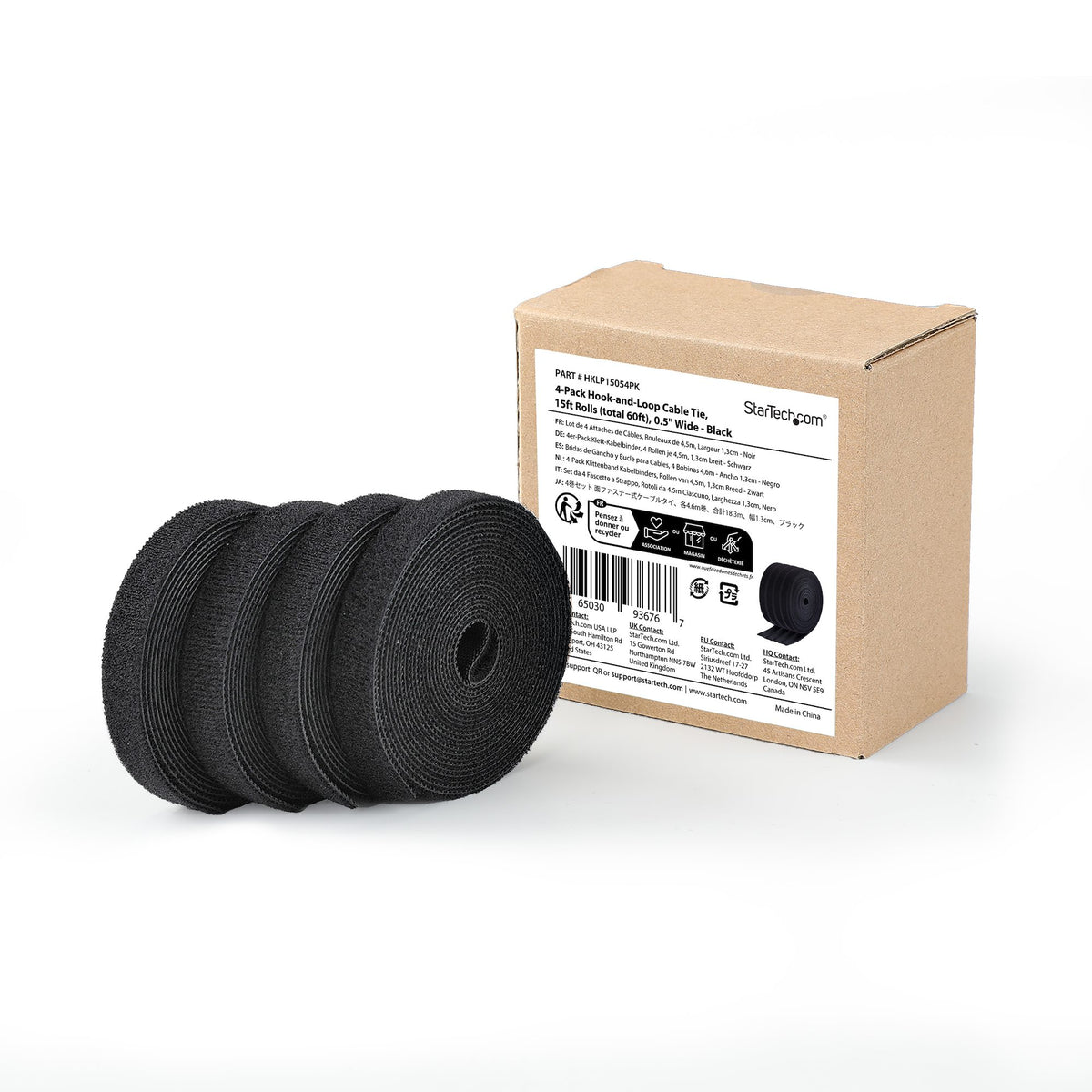 4-pack 15ft 4.6m Hook and Loop Roll