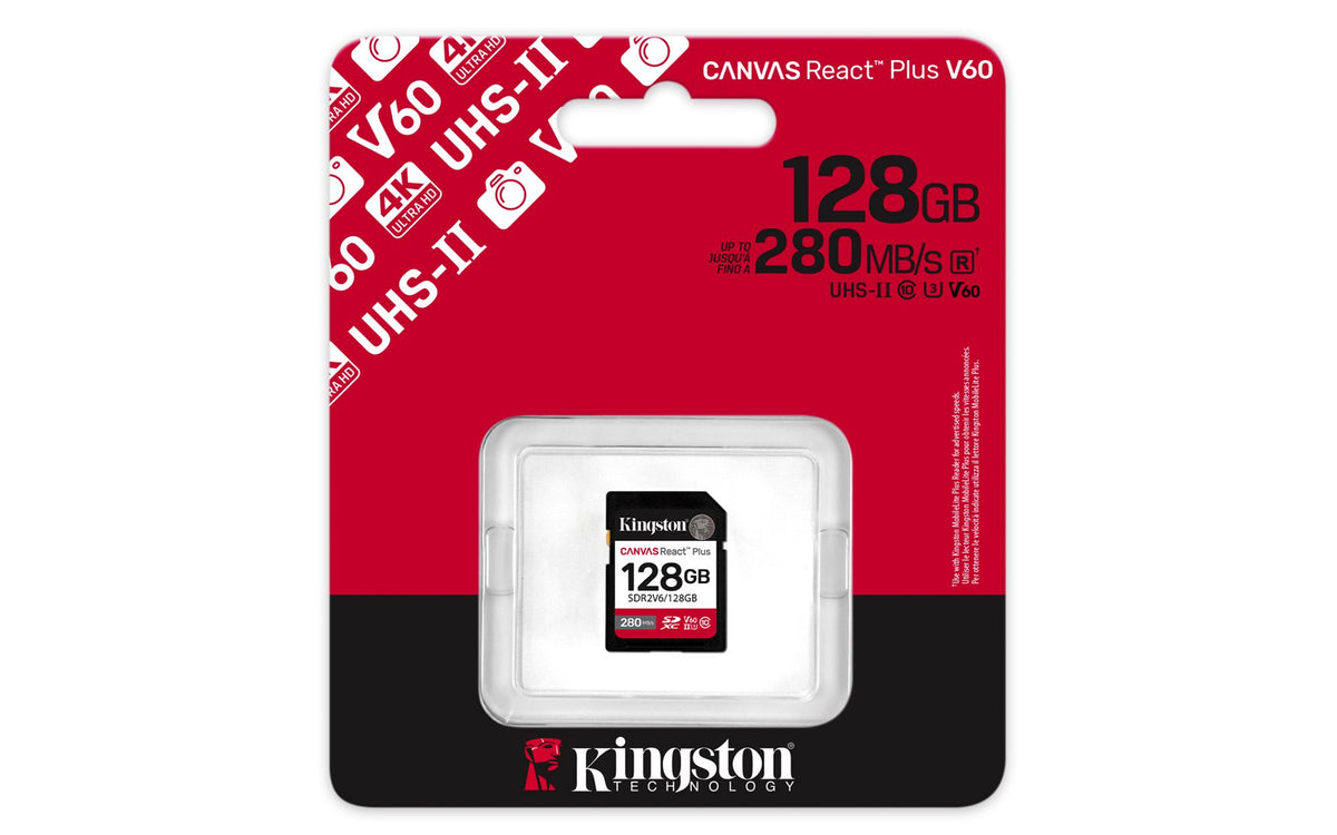 KINGSTON 128Go Canvas React Plus SDXC UHS-II 280R/100W U3 V60 for Full HD/4K