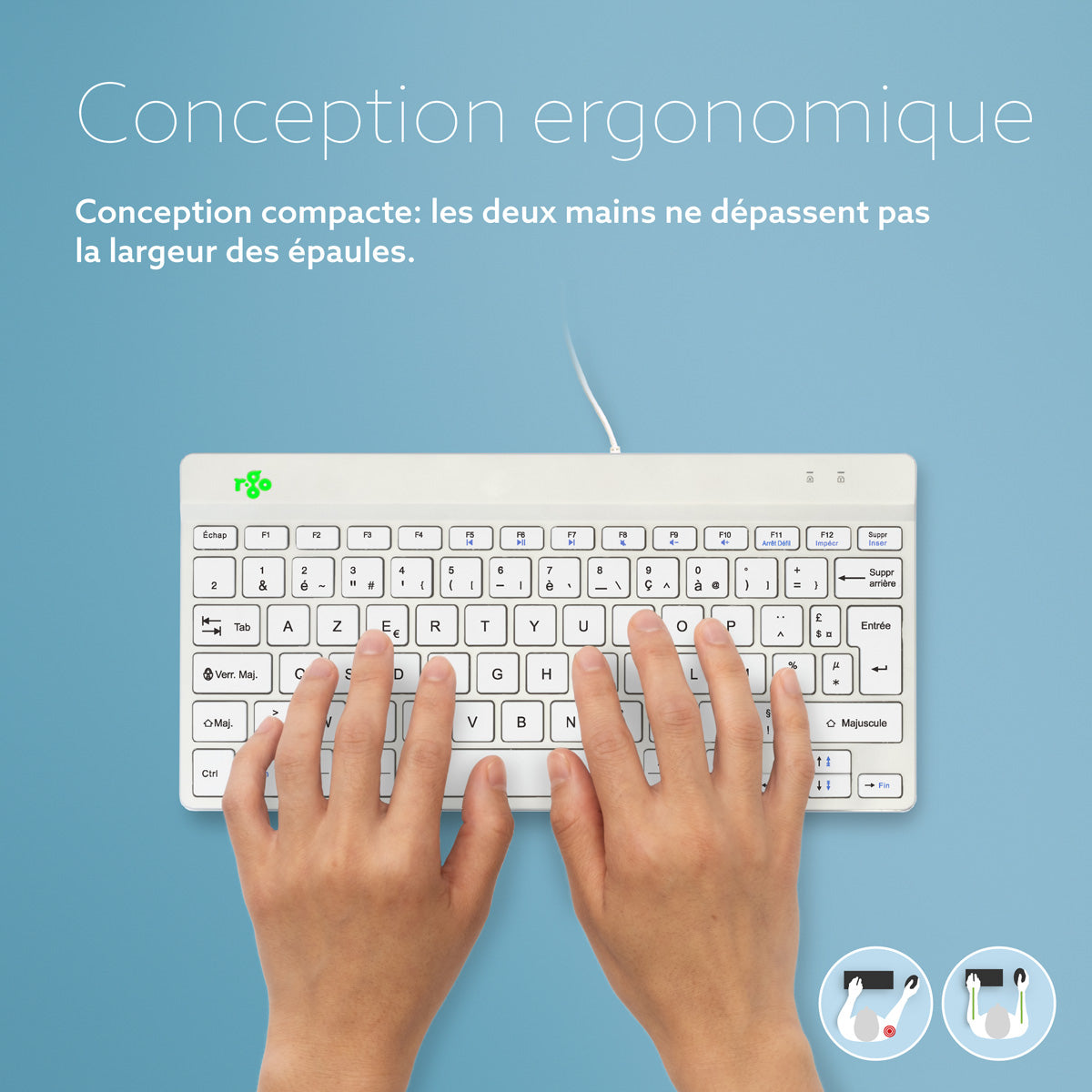 R-GO TOOLS Clavier ergo Compact Break, filaire blanc/argent