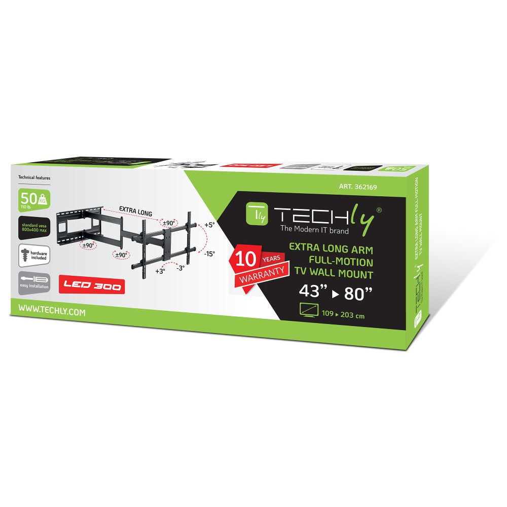 "Techly ICA-PLB 490 Support mural pour TV 43-80"" LED/LCD 50kg pivotant inclinable"