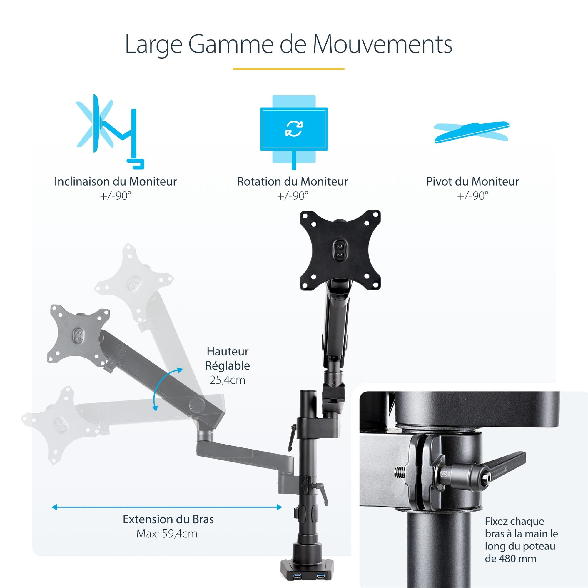 Desk Mount Monitor Arm w/USB - 34in LCD