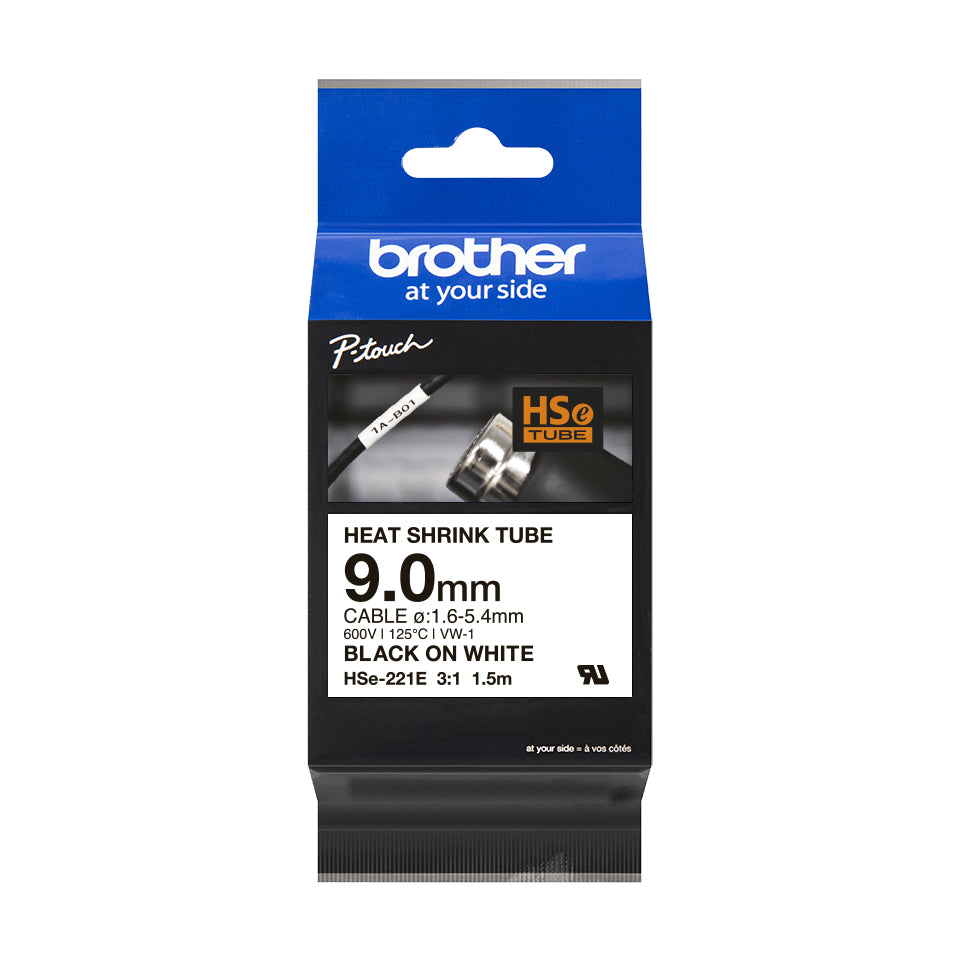 BROTHER Heat Shrink Tube Black on White 9.0mm