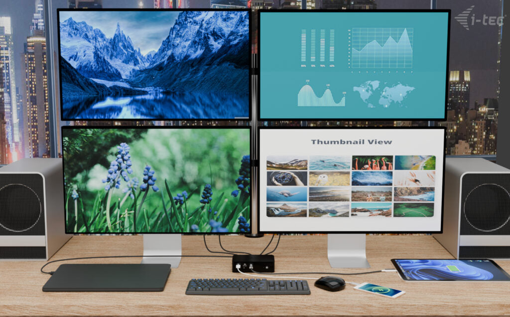 I-TEC Thunderbolt 5 Quattro Display DS 2xTB5 2xHDMI 1x2.5GLAN 1xAudio/Mic 1xUSB-C Gen2 4xUSB-A Gen2 SD+TF Cardreader PD 140W KL