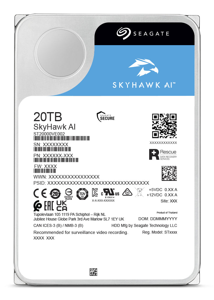 SEAGATE Skyhawk AI 20To HDD SATA 6Gb/s 512Mo cache 3.5p CMR Helium