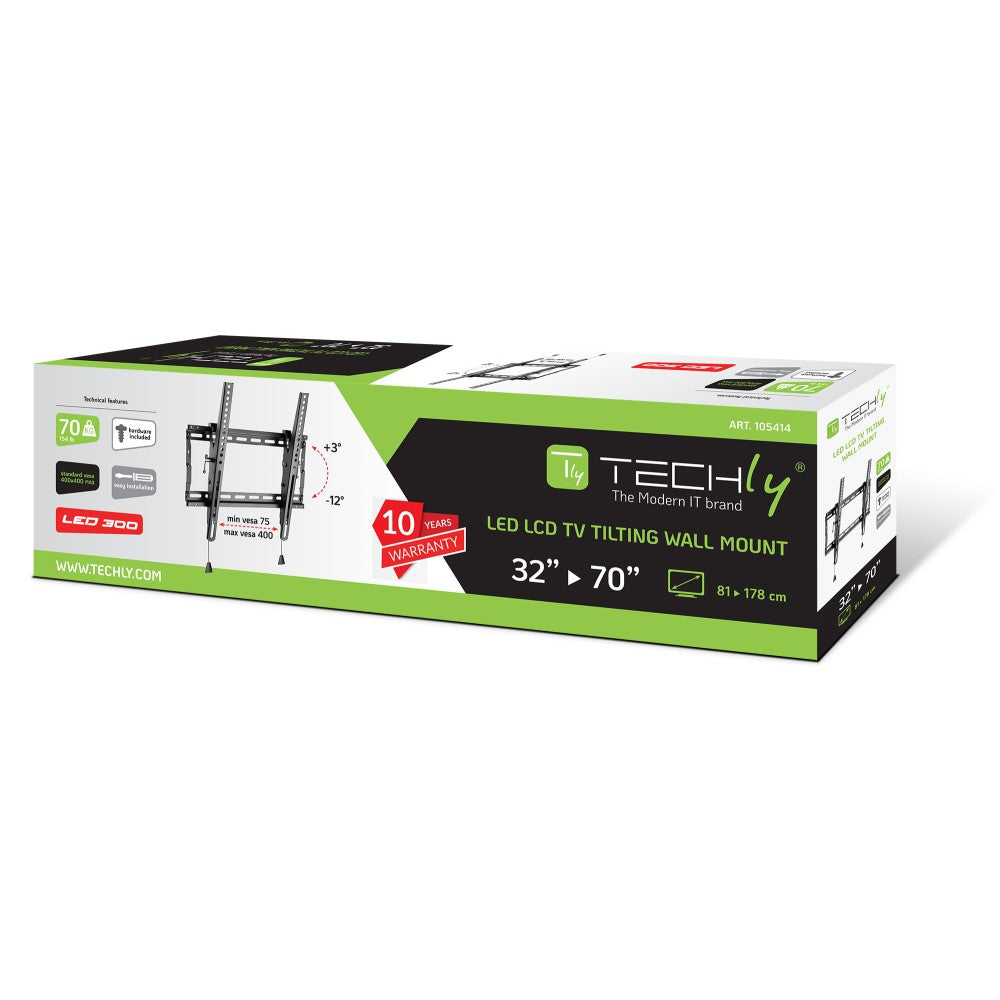 "Techly ICA-PLB 59T Support mural pour TV 32-70"" LED/LCD 70kg inclinable slim 49mm"