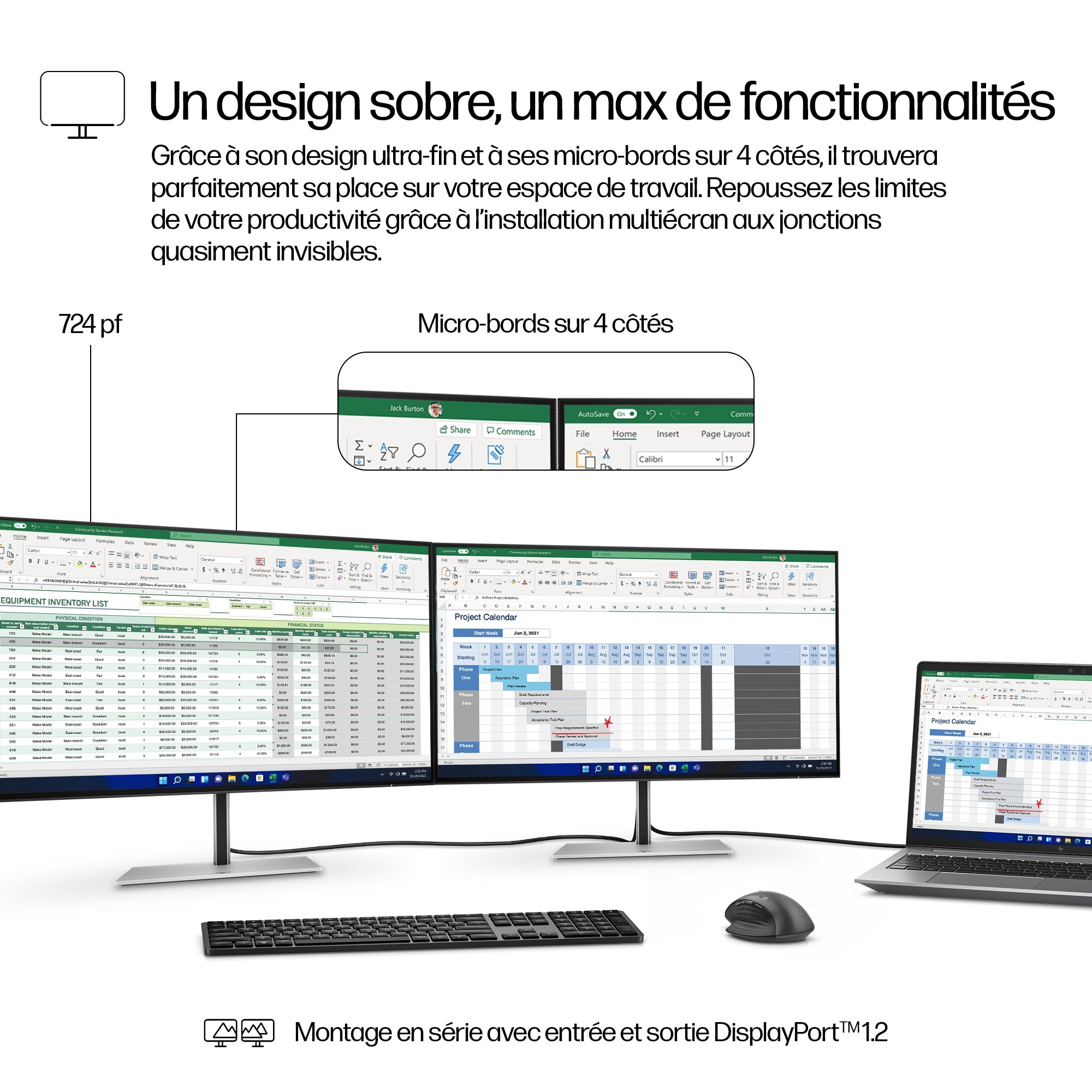 HP Écran FHD HP Série 7 Pro 724pf 23.8p FHD 1920x1080 HDMI USB hub DisplayPort 3/3/0