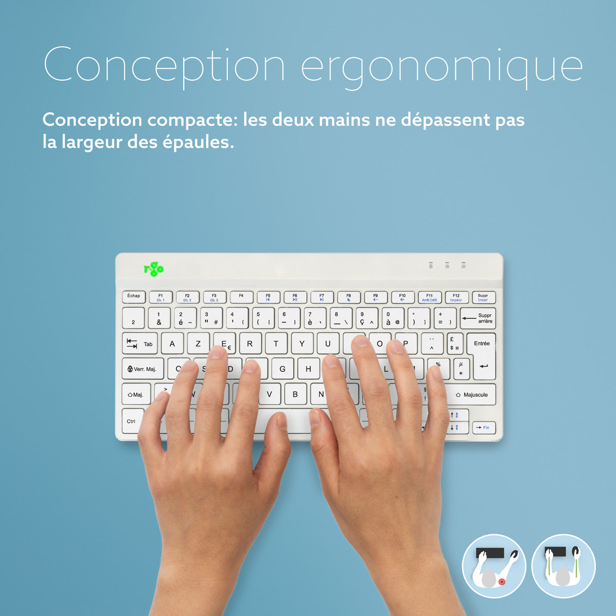 R-GO TOOLS Clavier Ergo Compact Break, Bluetooth blanc/arg