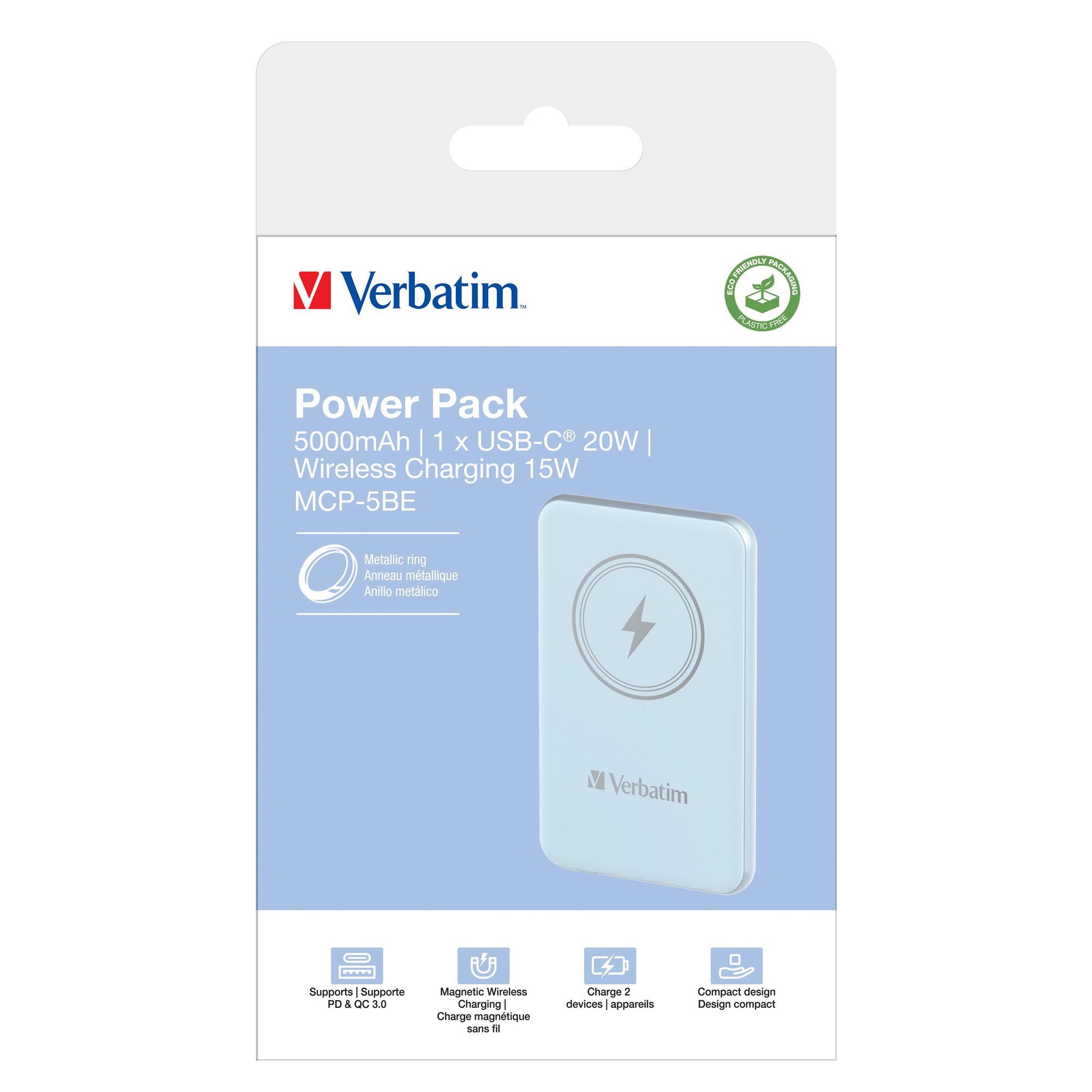 VERBATIM CHARGE N GO MAGNETIC WIRELESS POWER BANK 5000 BLUE WCF (P)