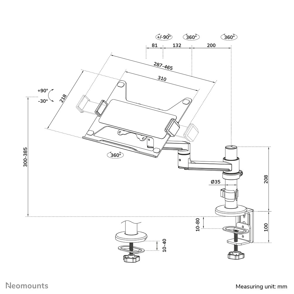 NEOMOUNTS DS20-425BL1 Support dordinateur portable à fixer 11.6-17.3p - économie despace