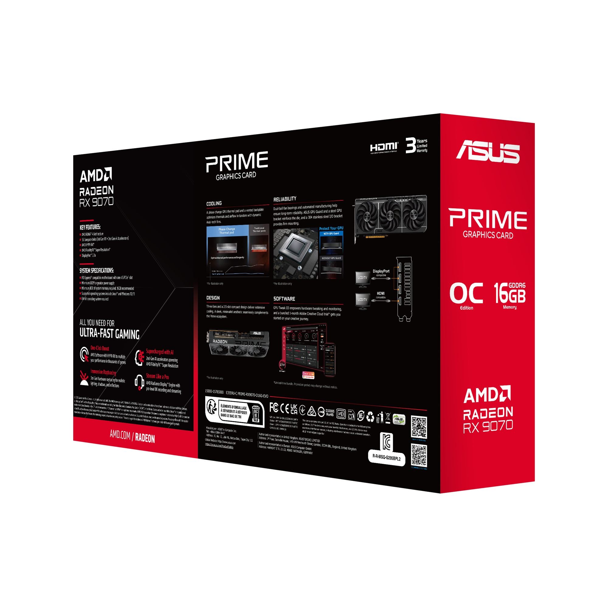 ASUS PRIME RX 9070 OC 16Go EVO GDDR6 3xDP 1xHDMI