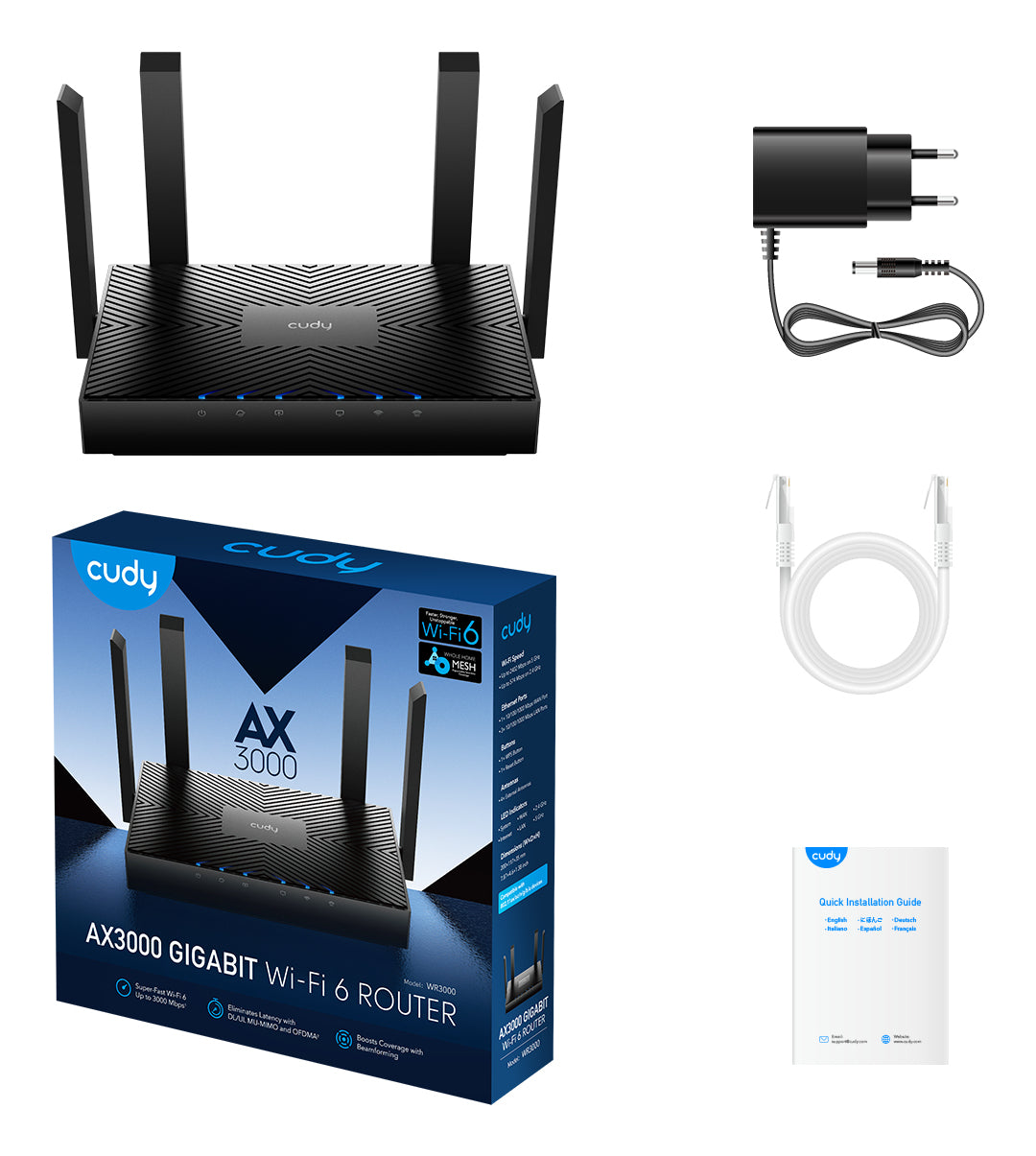 Cudy WR3000 routeur sans fil Gigabit Ethernet Bi-bande (2,4 GHz / 5 GHz) Noir