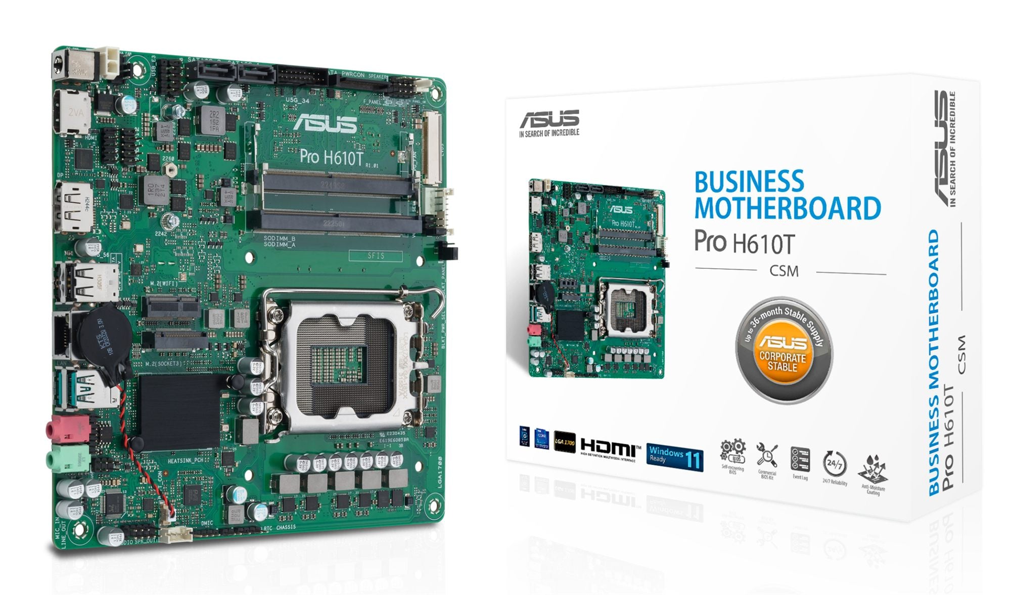 ASUS PRO H610T-CSM LGA1700 2DDR4 Thin Mini ITX 2xSATA MB 1xHDMI 1xDP 1xLVDS 3xM.2