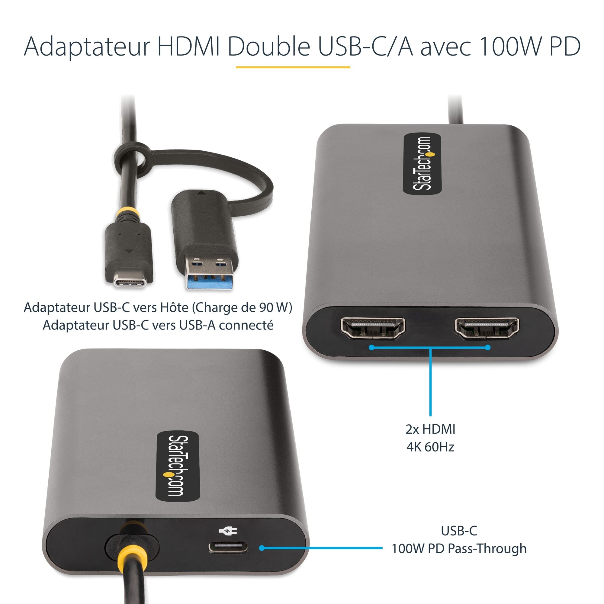 USB-C to Dual-HDMI Adapter 4K 60Hz PD