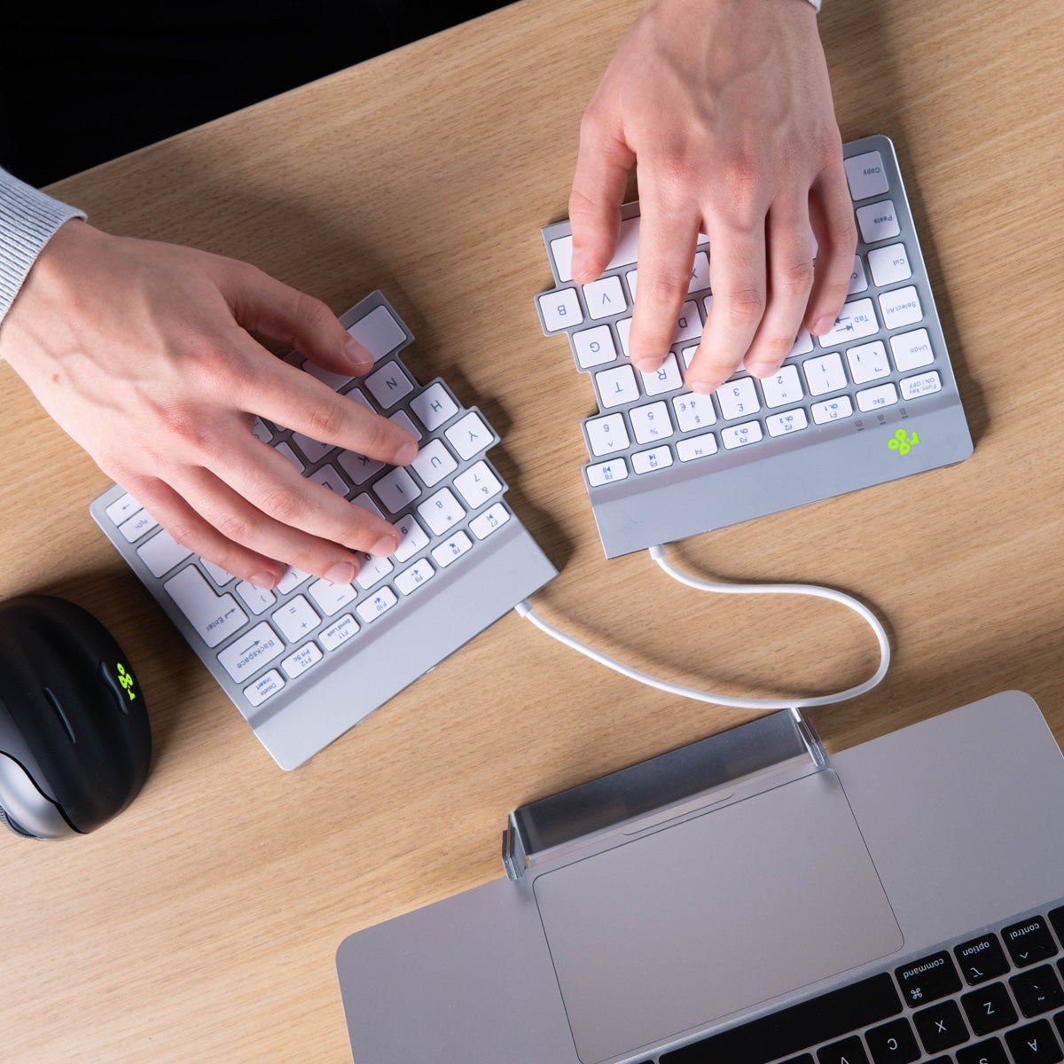 R-GO TOOLS Clavier ergo Split Break, divisé Bluetooth blanc