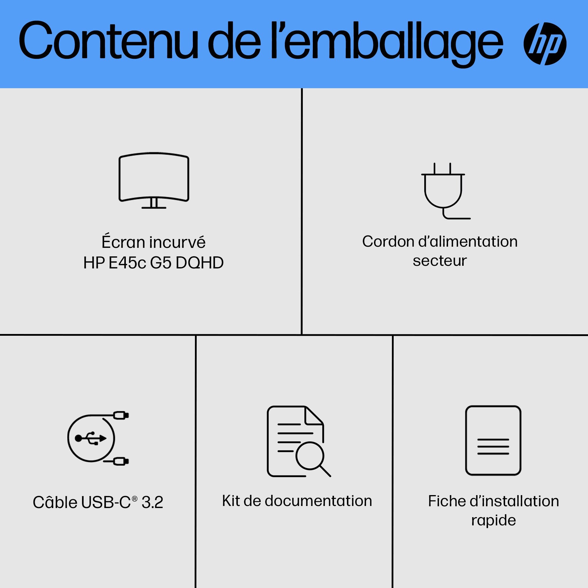 HP Écran incurvé E45c G5 44.5p DQHD 5120x1440 HDMI USB-C DisplayPort