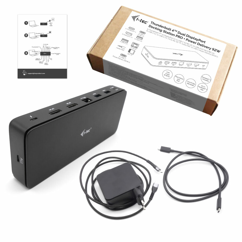 I-TEC Thunderbolt 4 2x Display Dock Generation 3 7x USB + thereof 1x TB4 2.5GLAN PD 92W 1m TB4 Cable SD/TF cardreader 3.5 mm Audio