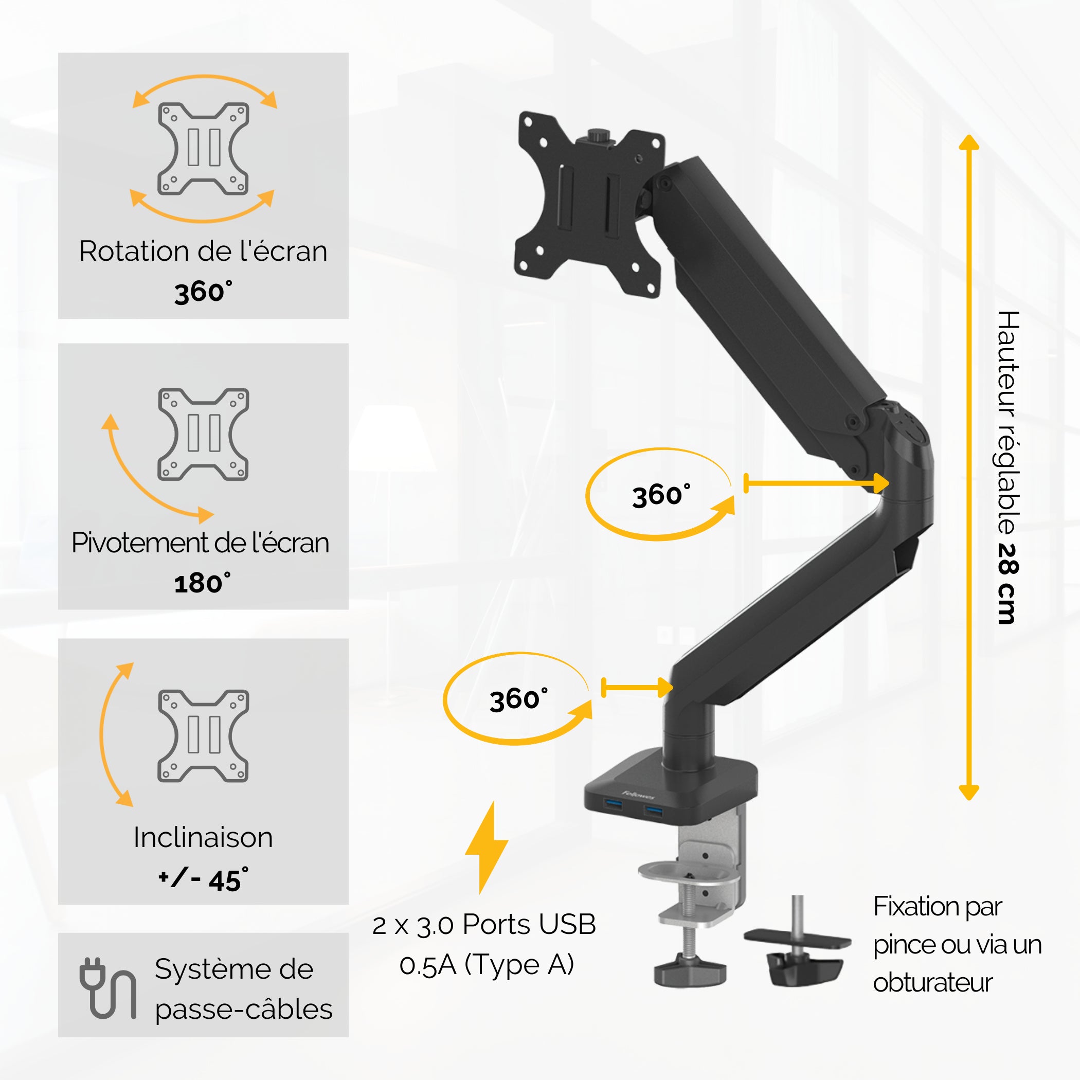 FELLOWES PLATINUM SERIES SINGLE MONITOR ARM