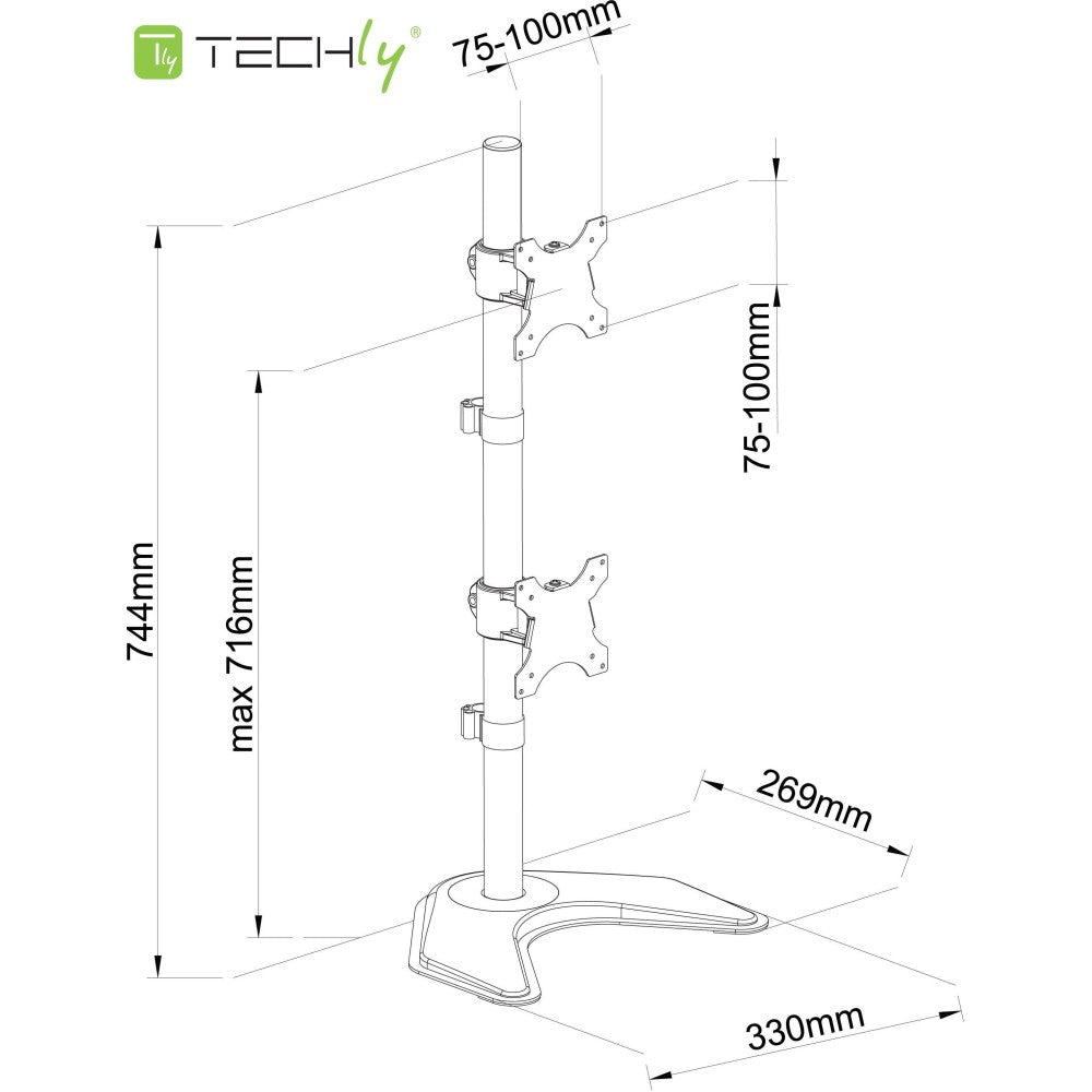 "Techly ICA-LCD 2520V Support de bureau vertical pour 2 moniteurs 13-27"" LCD 10kg"